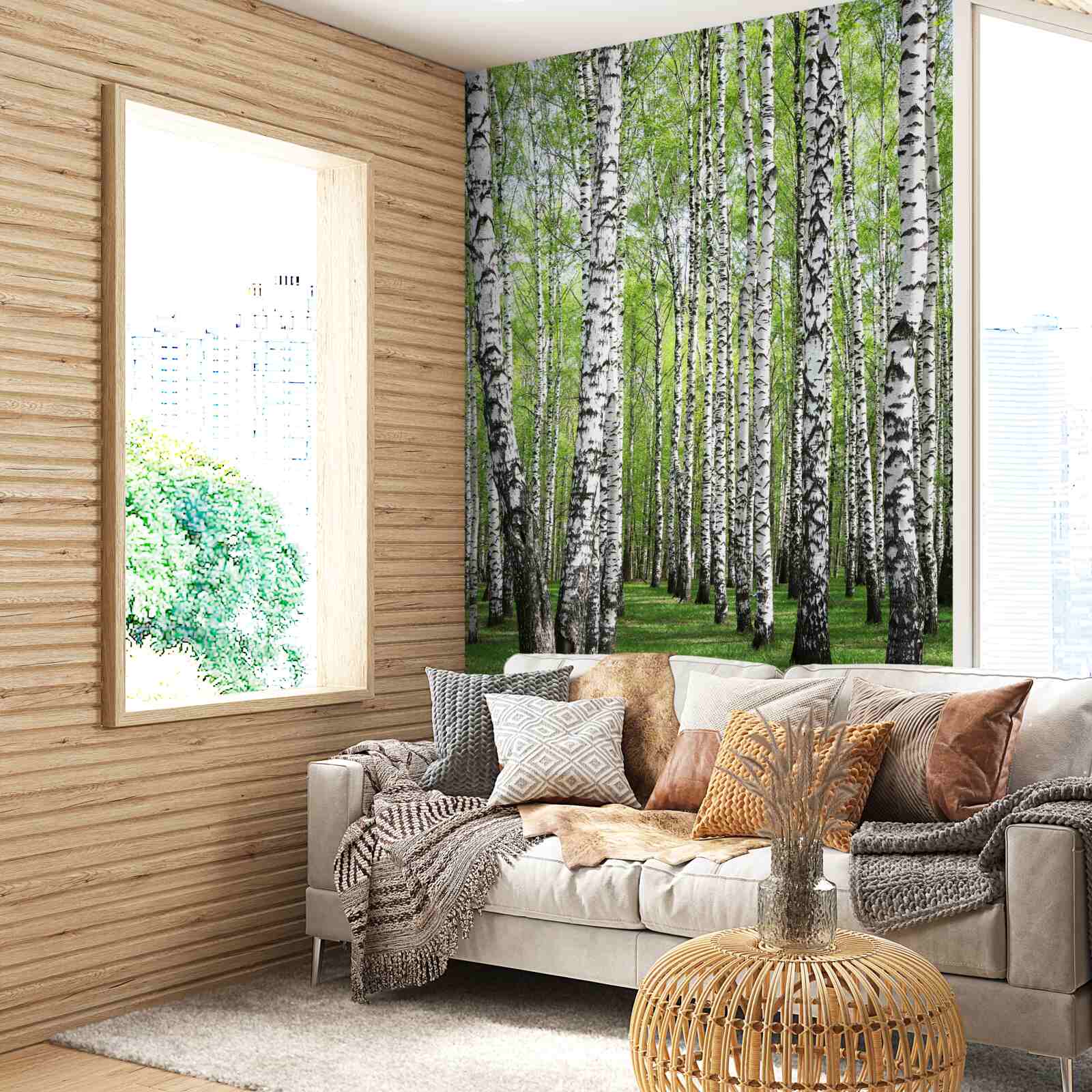 Papier peint belle forêt de bouleaux