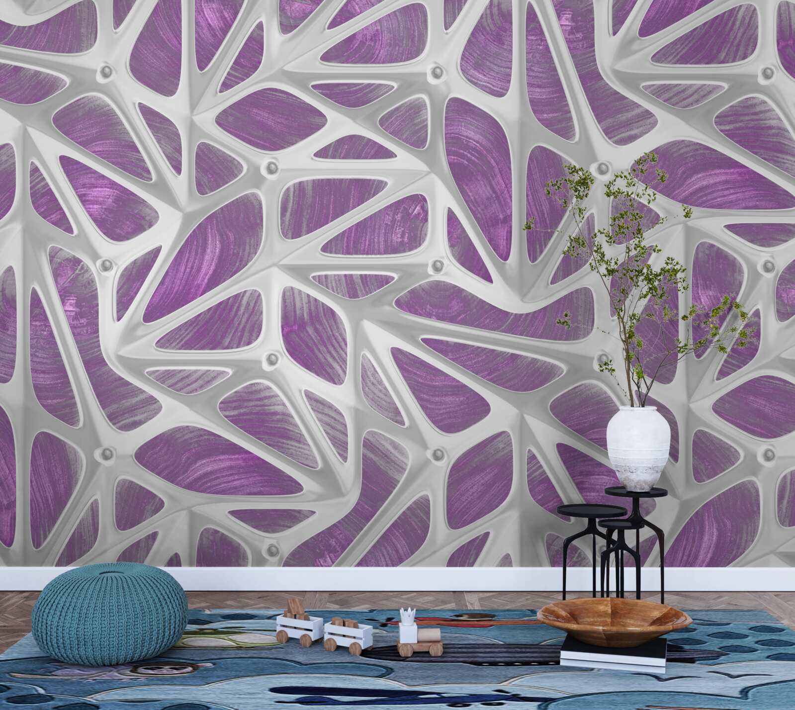Papier peint motifs en blanc et violet