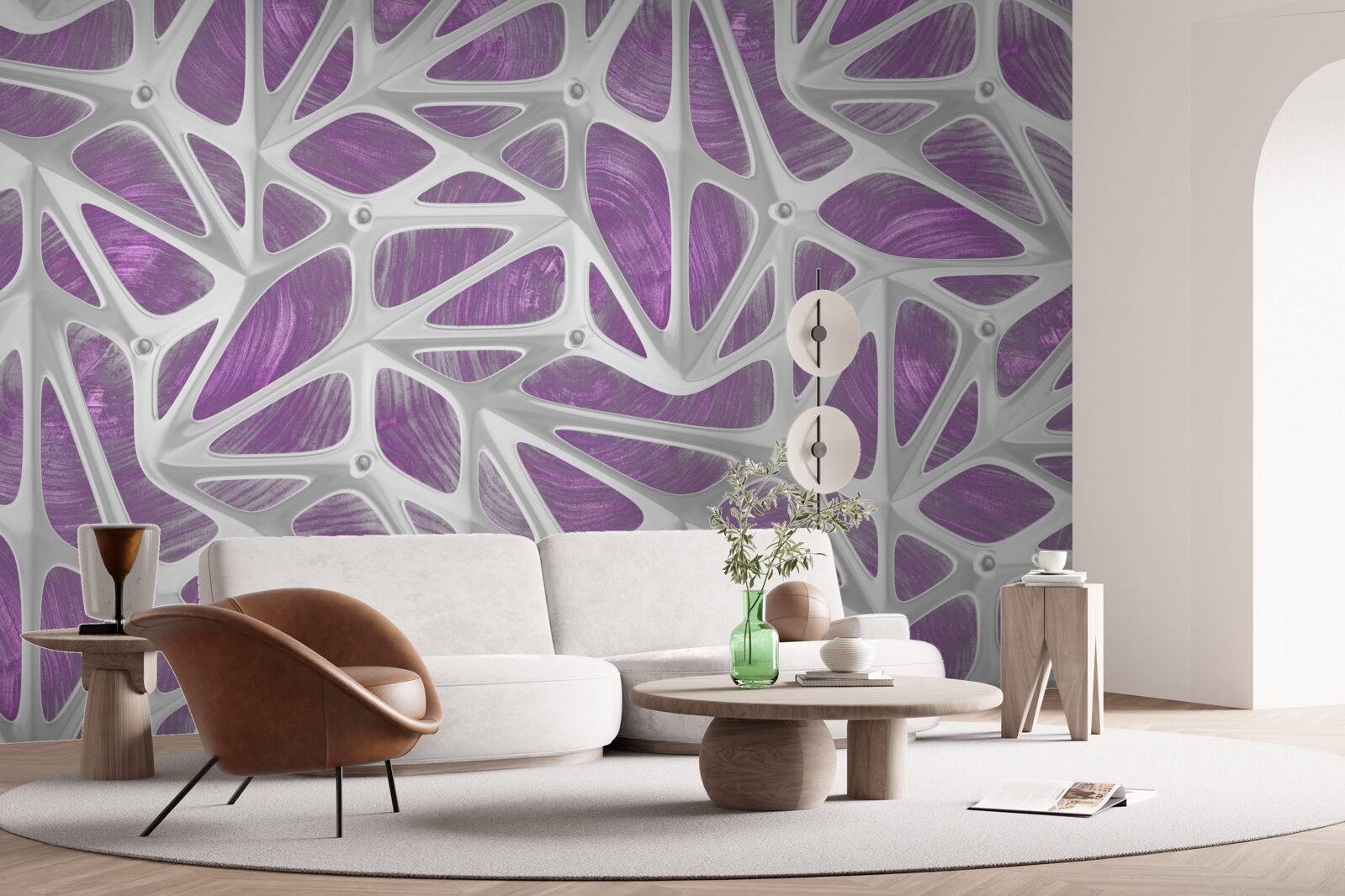 Papier peint motifs en blanc et violet