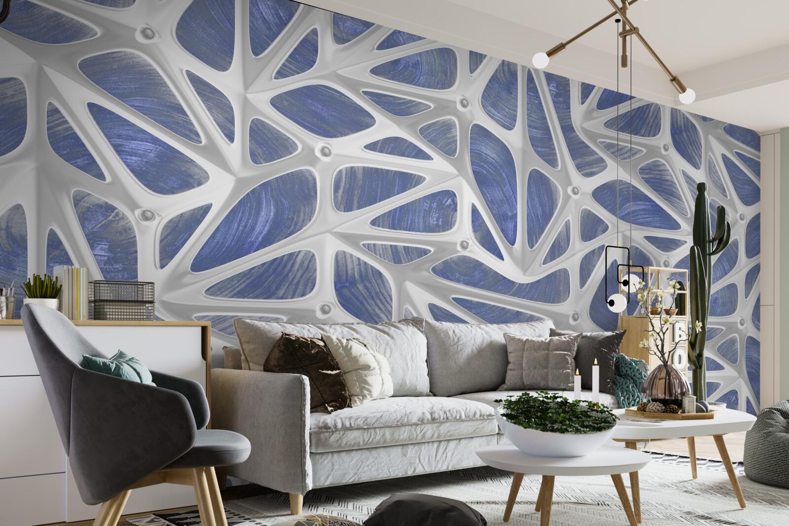 Papier peint boucles blanches sur fond bleu