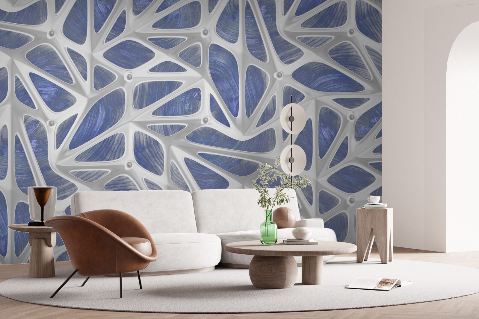 Papier peint boucles blanches sur fond bleu