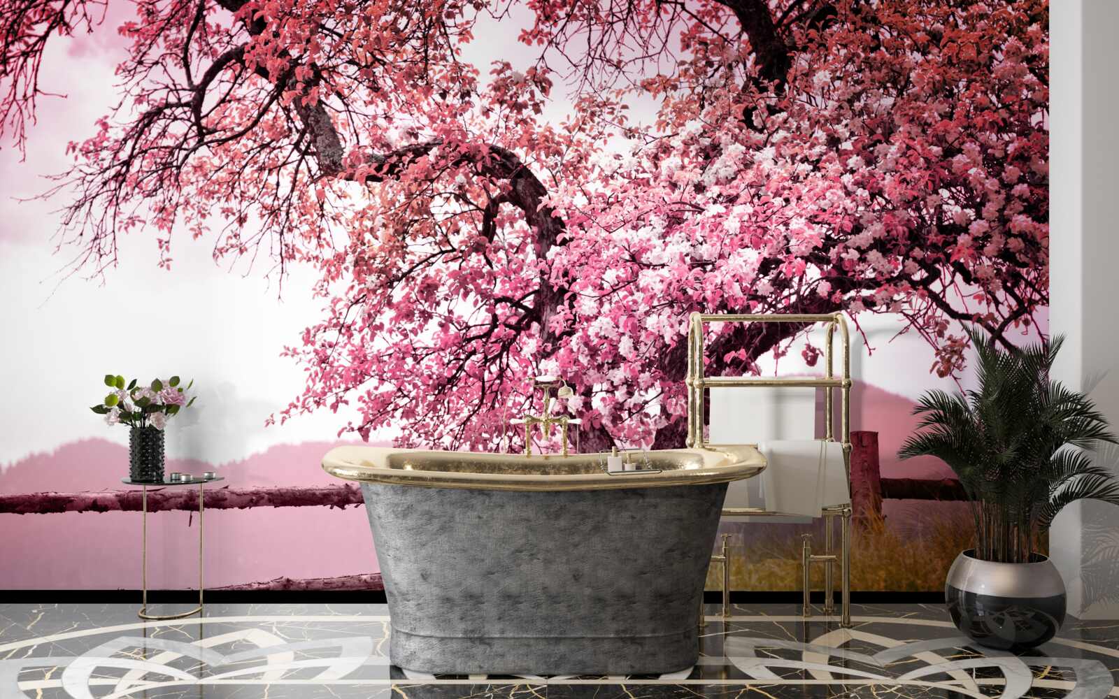 Papier peint arbre sakura en fleurs