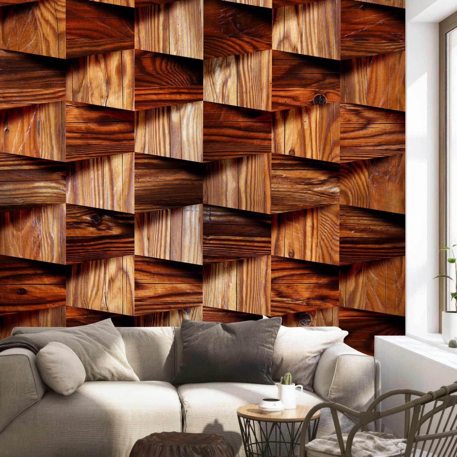 Papier peint pièces volumétriques en bois