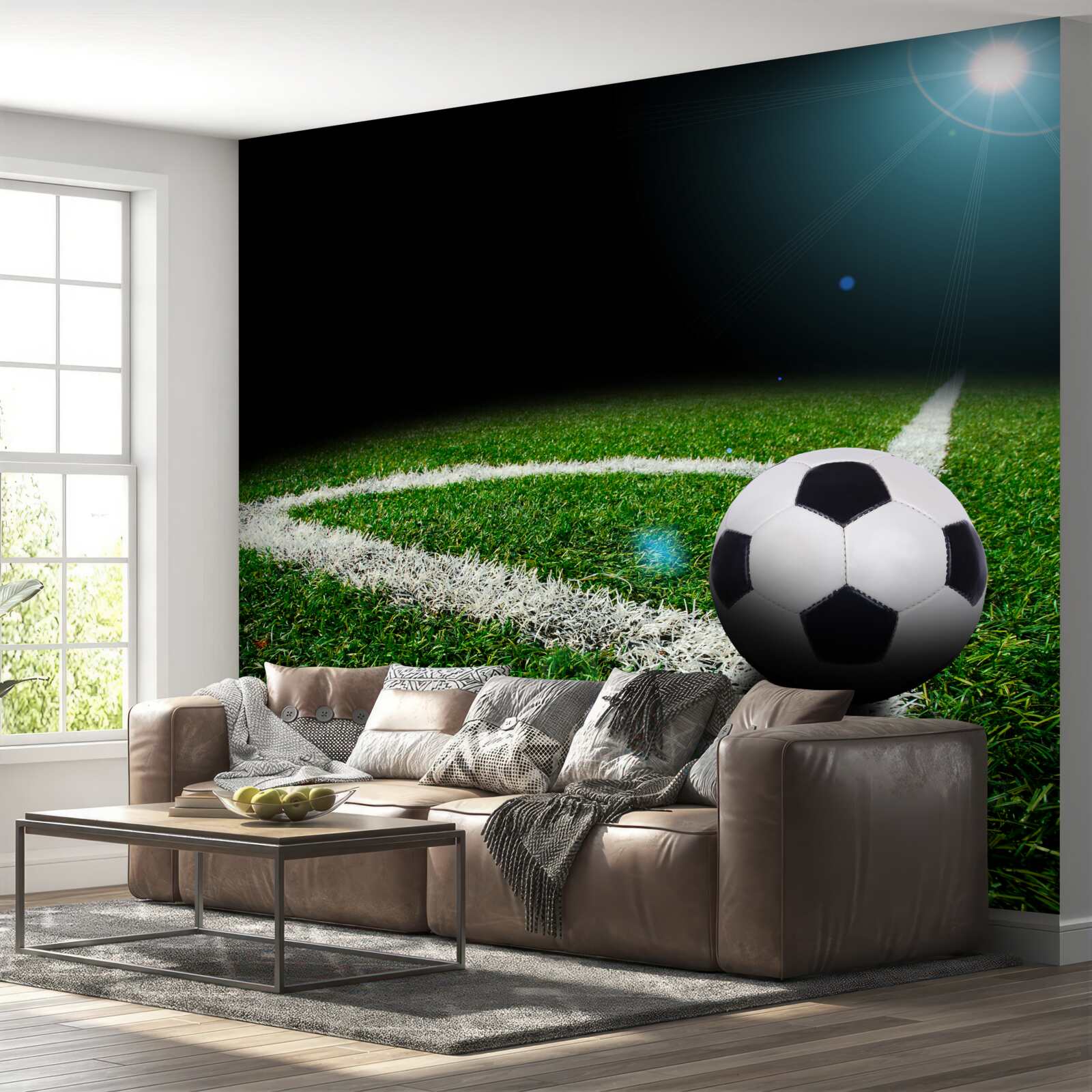 Papier peint football sur la pelouse