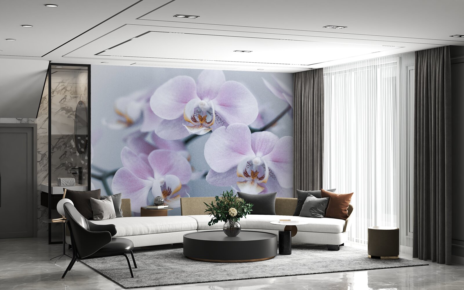 Papier peint grandes fleurs d'orchidées