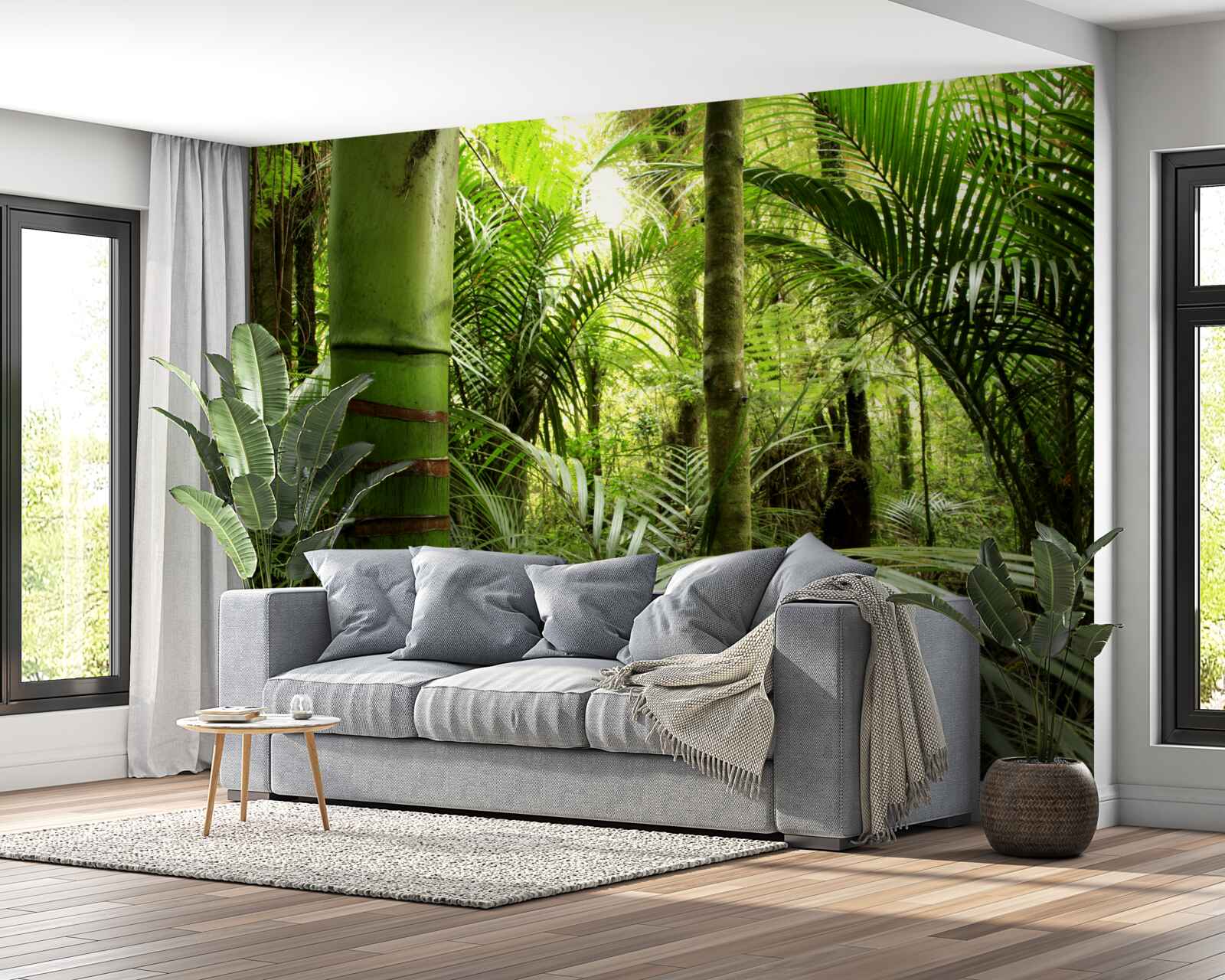 Papier peint grandes plantes dans un bosquet vert