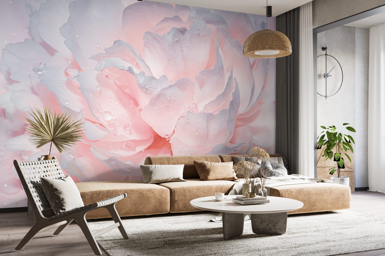 Papier peint grande pivoine rose vif