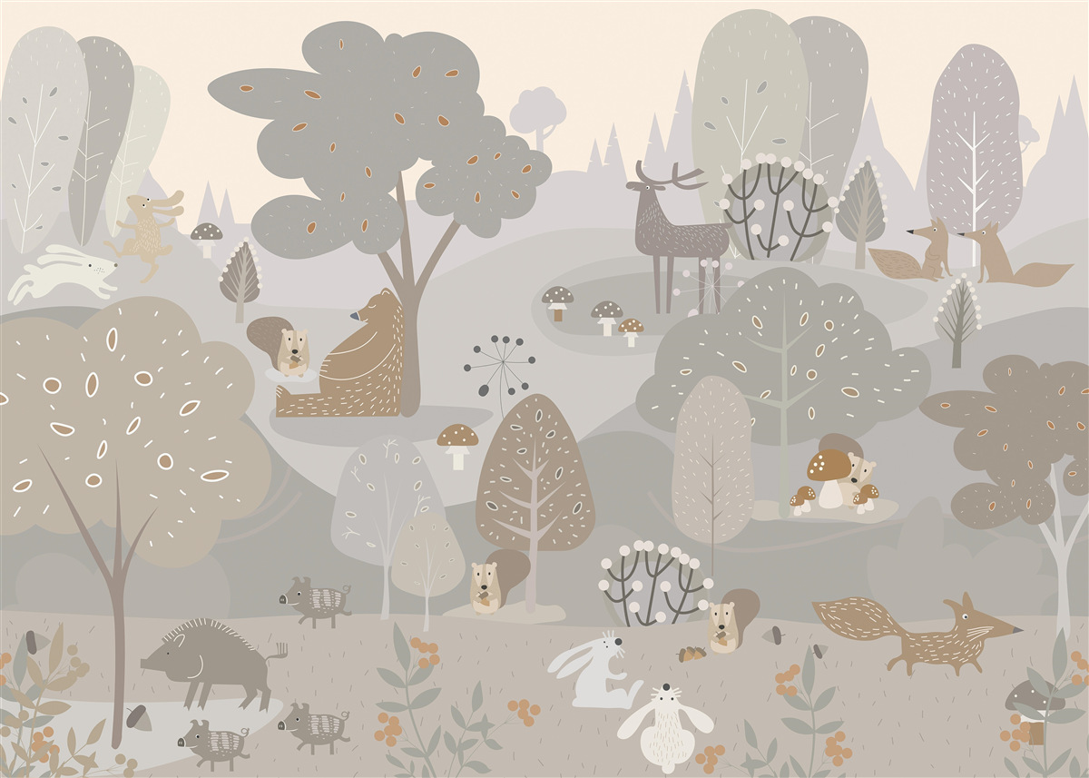 Papier peint une forêt magique avec de charmants animaux