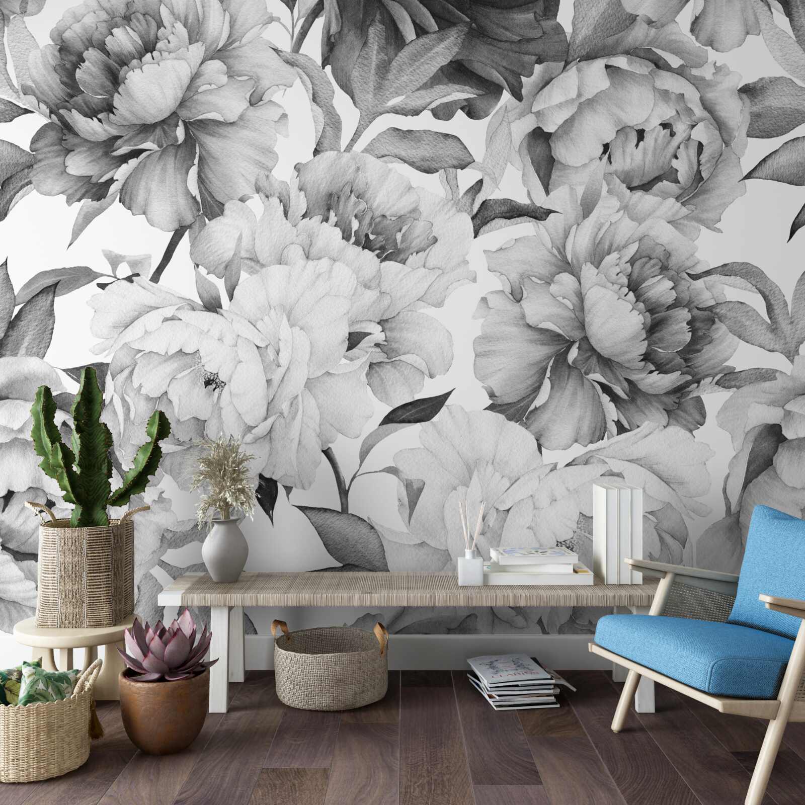 Papier peint grandes fleurs luxuriantes