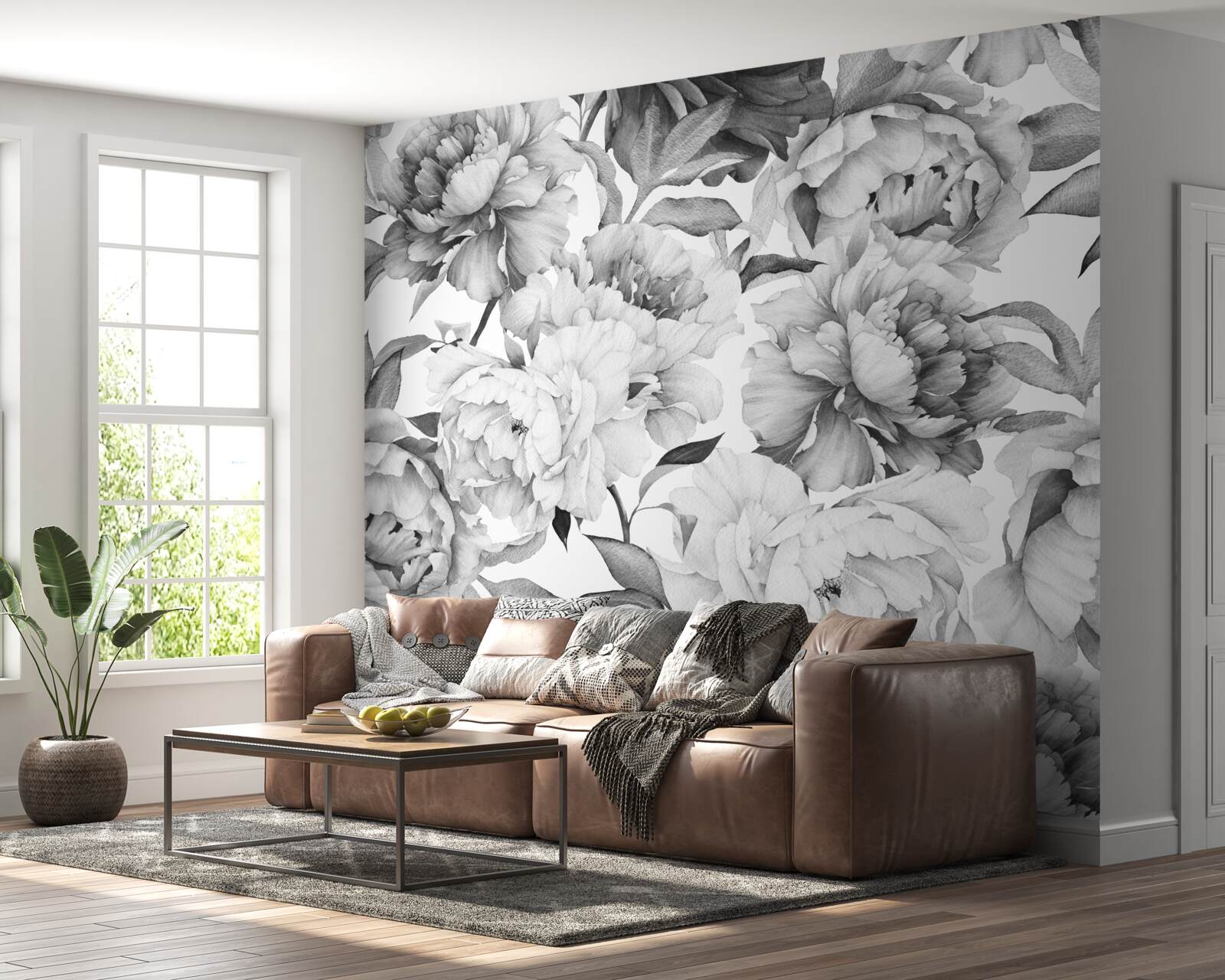 Papier peint grandes fleurs luxuriantes