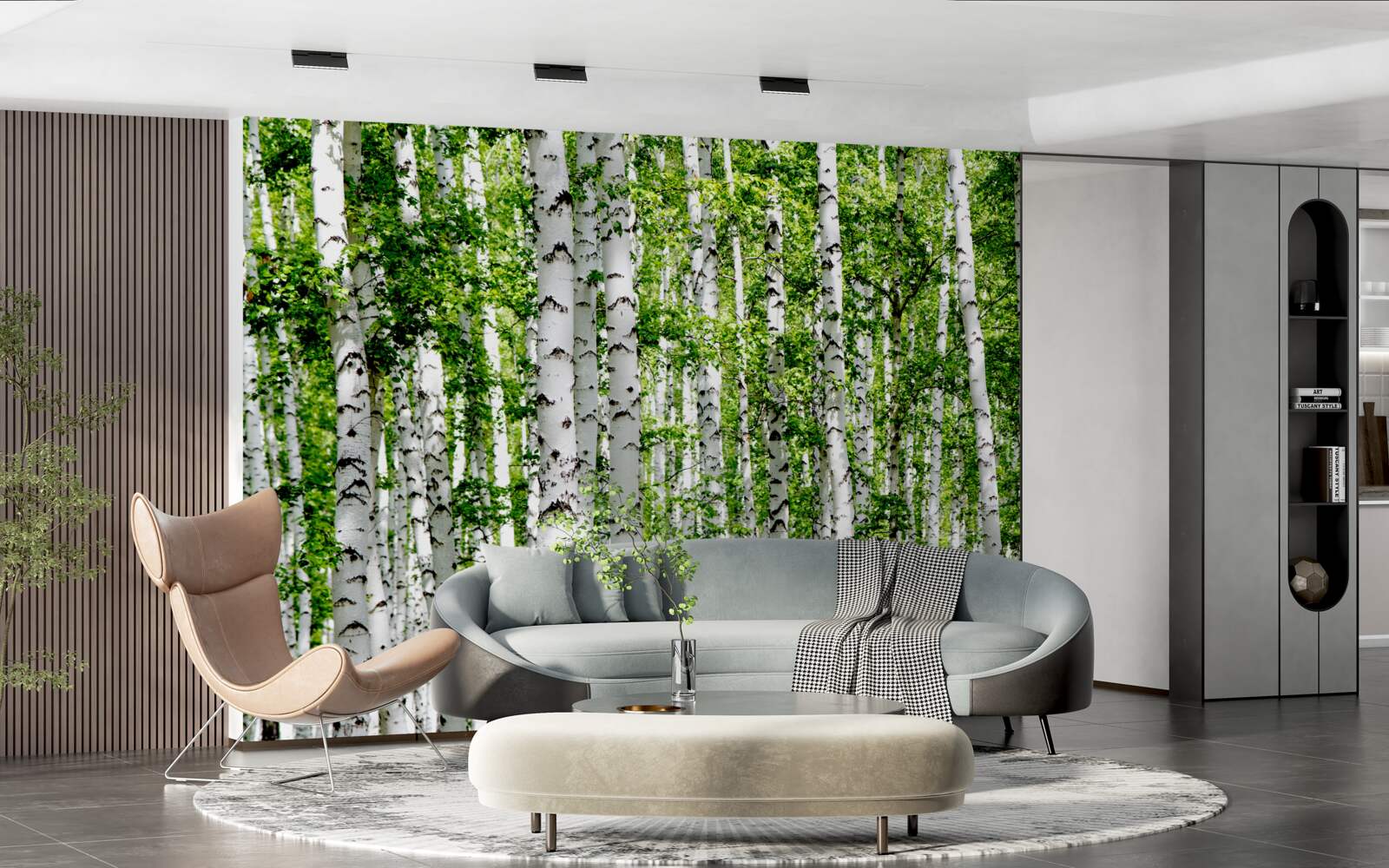 Papier peint des bouleaux gracieux aux feuilles vertes