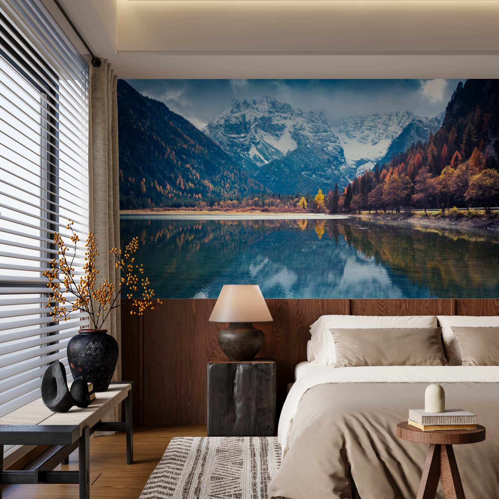 Papier peint des sommets majestueux et une rivière qui coule