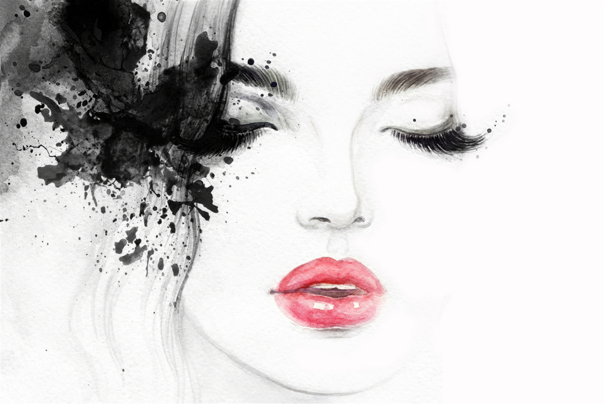 Papier peint image d'une jeune fille aux yeux fermés et aux lèvres rouge vif