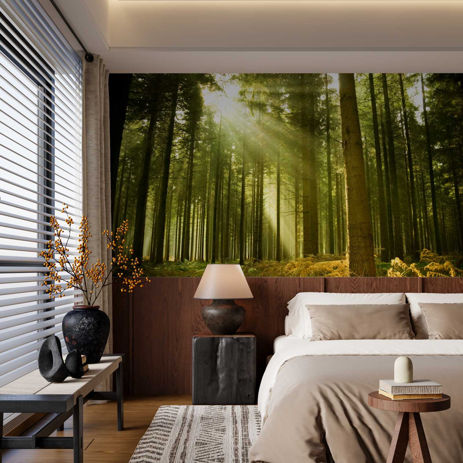 Papier peint les rayons du soleil illuminent la forêt