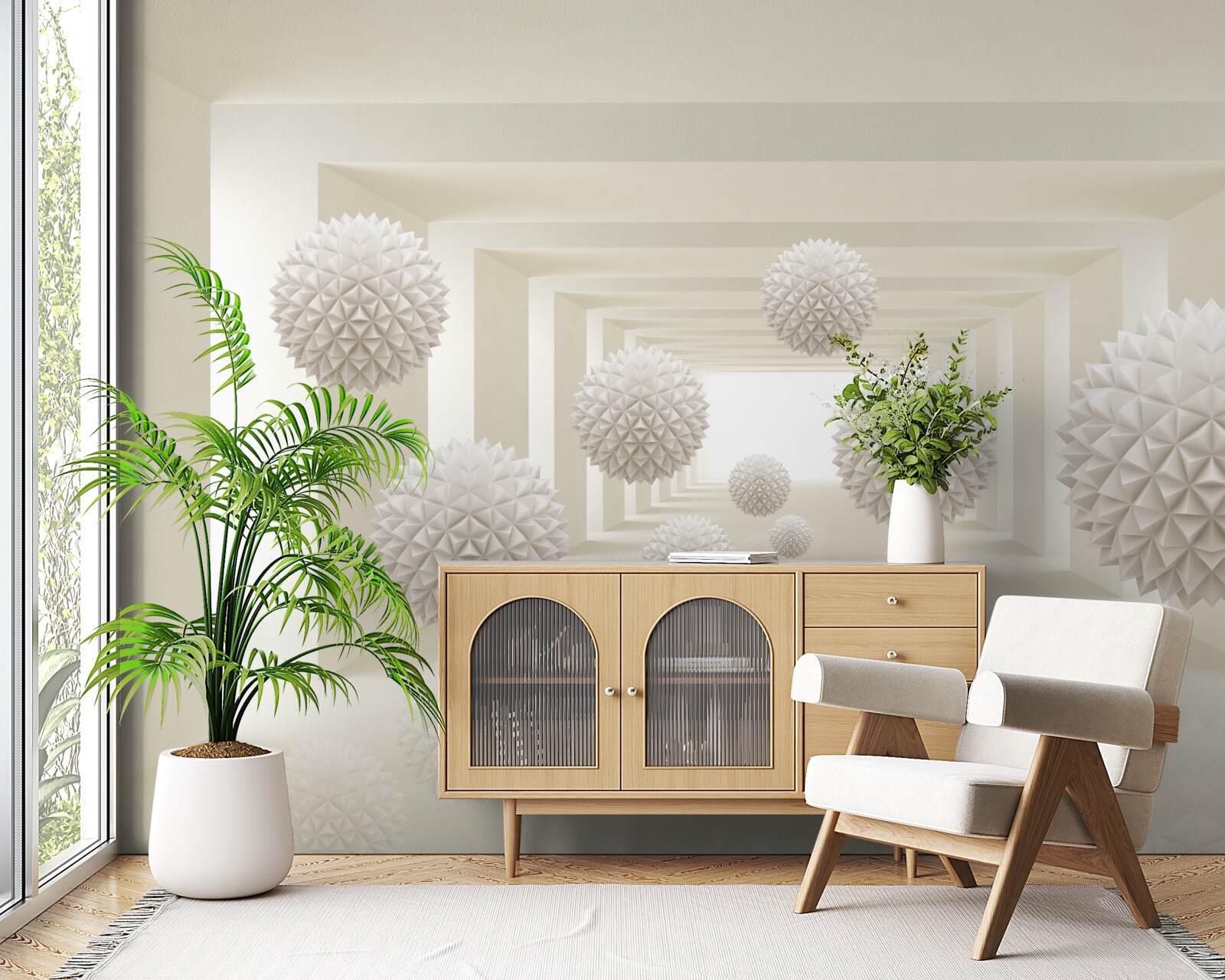 Papier peint boules blanches de forme tridimensionnelle