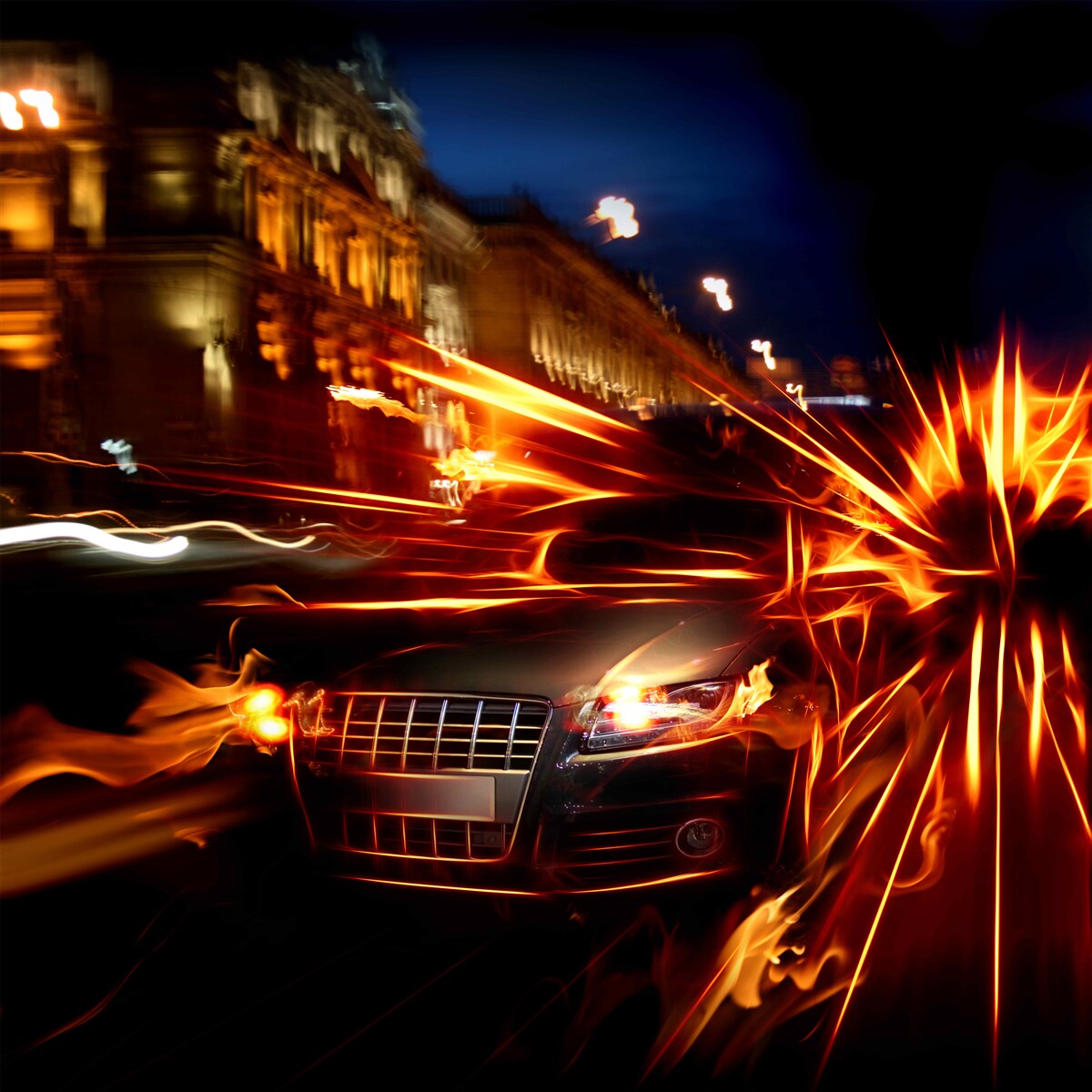 Papier peint voiture dans la lumière de la nuit