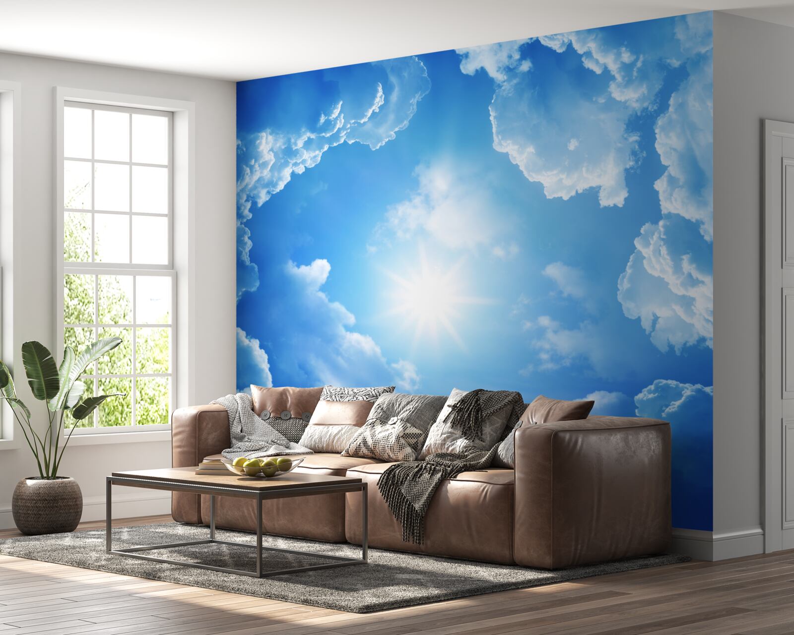 Papier peint nuages et soleil