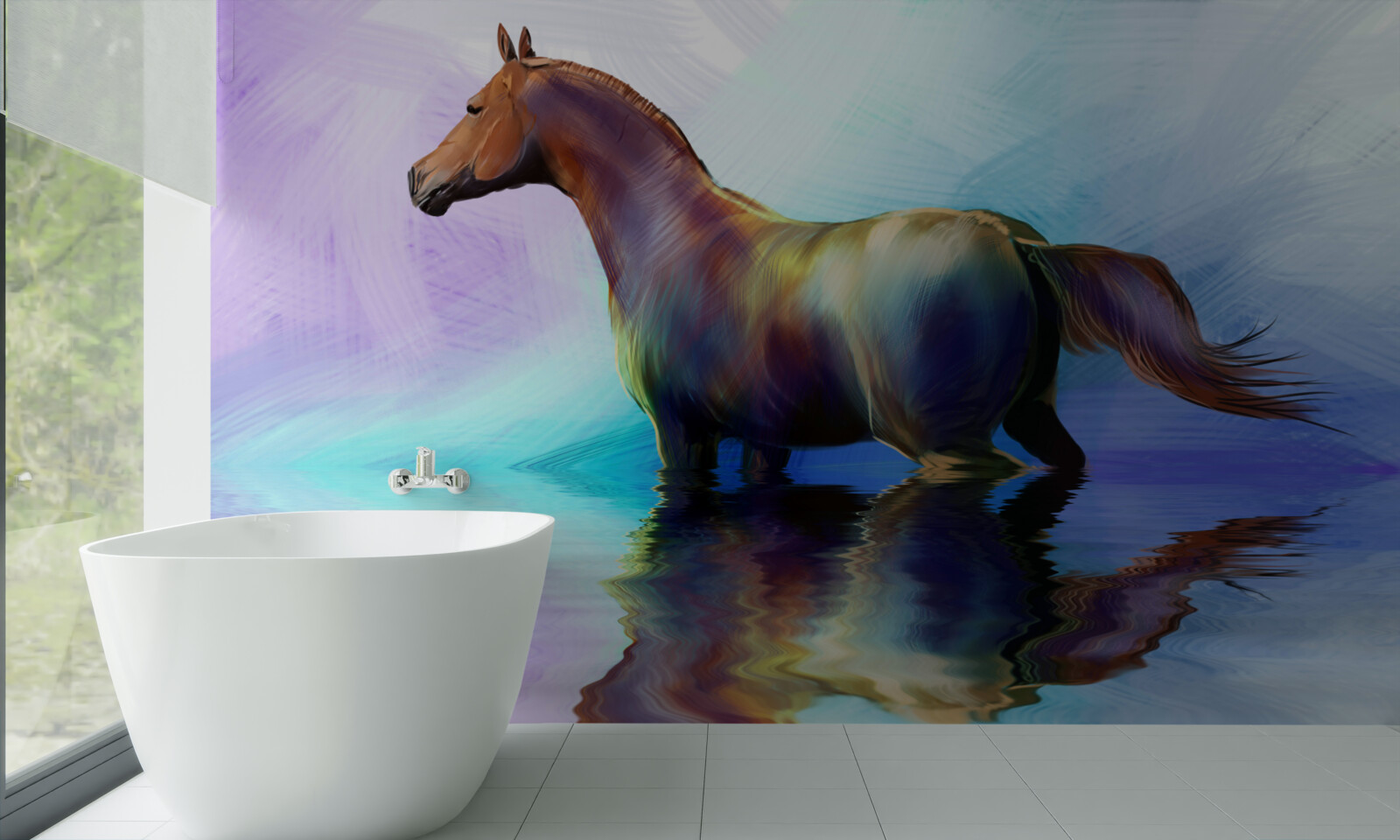 Papier peint le cheval est dans l'eau