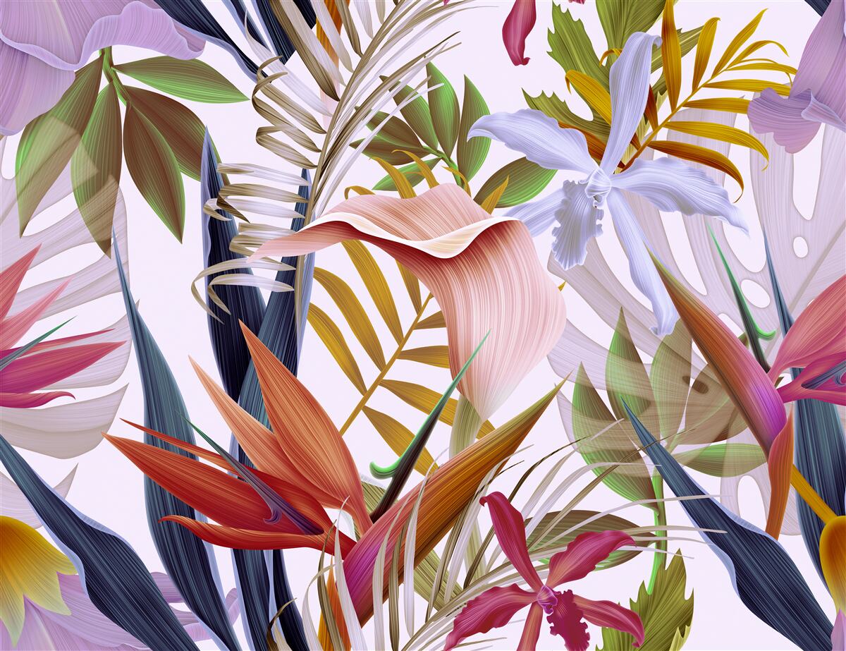 Papier peint grandes plantes de différentes couleurs