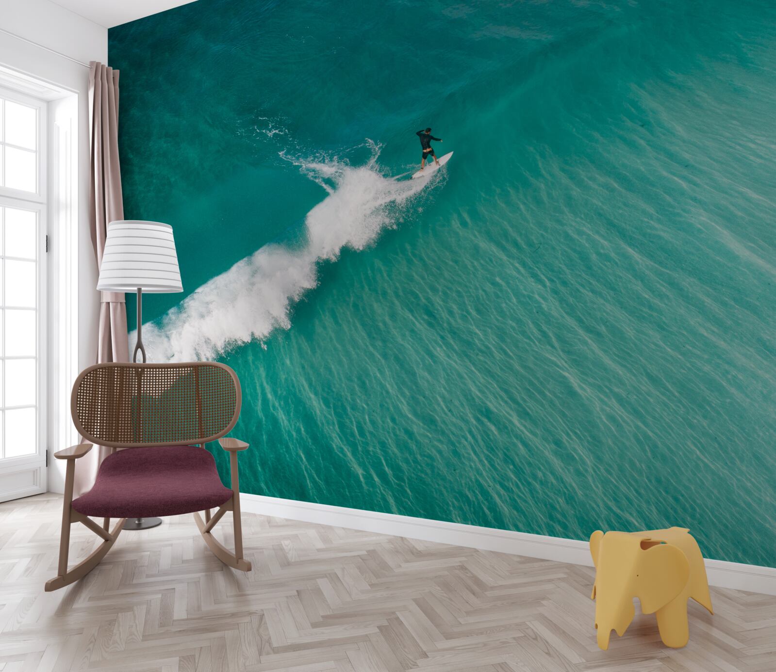 Papier peint un surfeur solitaire dans l'immensité de l'océan