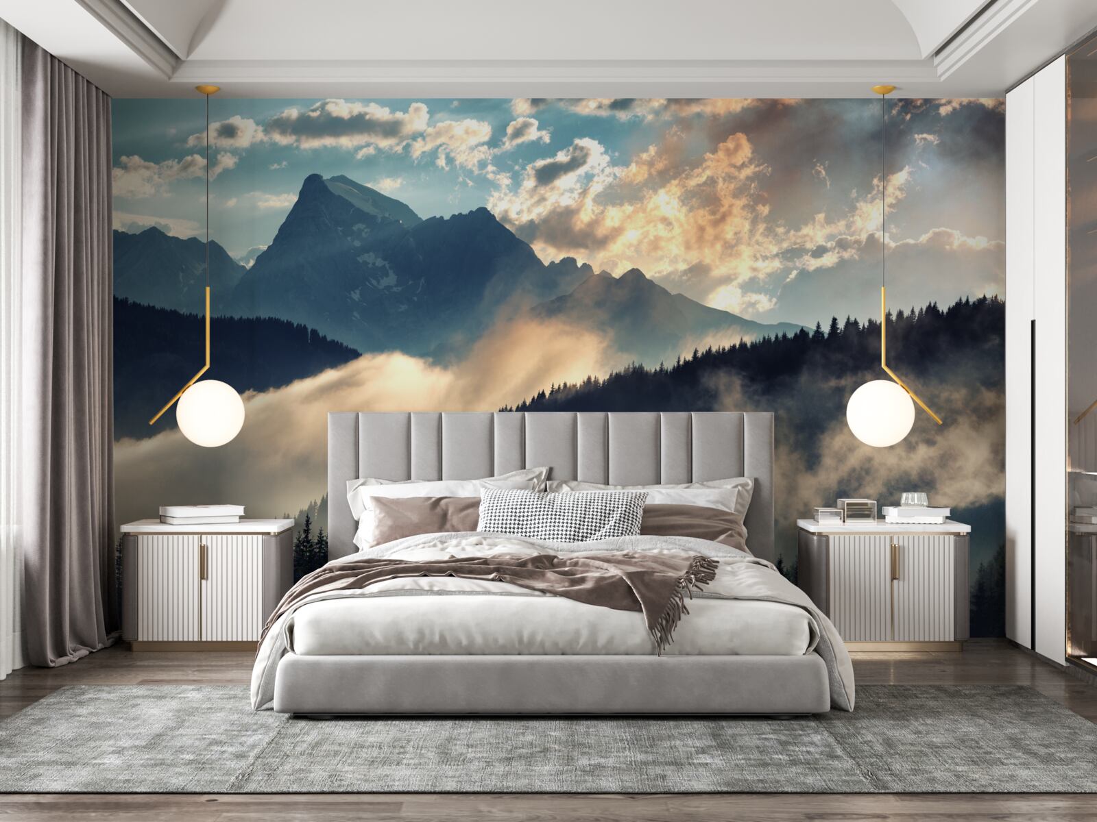 Papier peint matinée sous les sommets majestueux