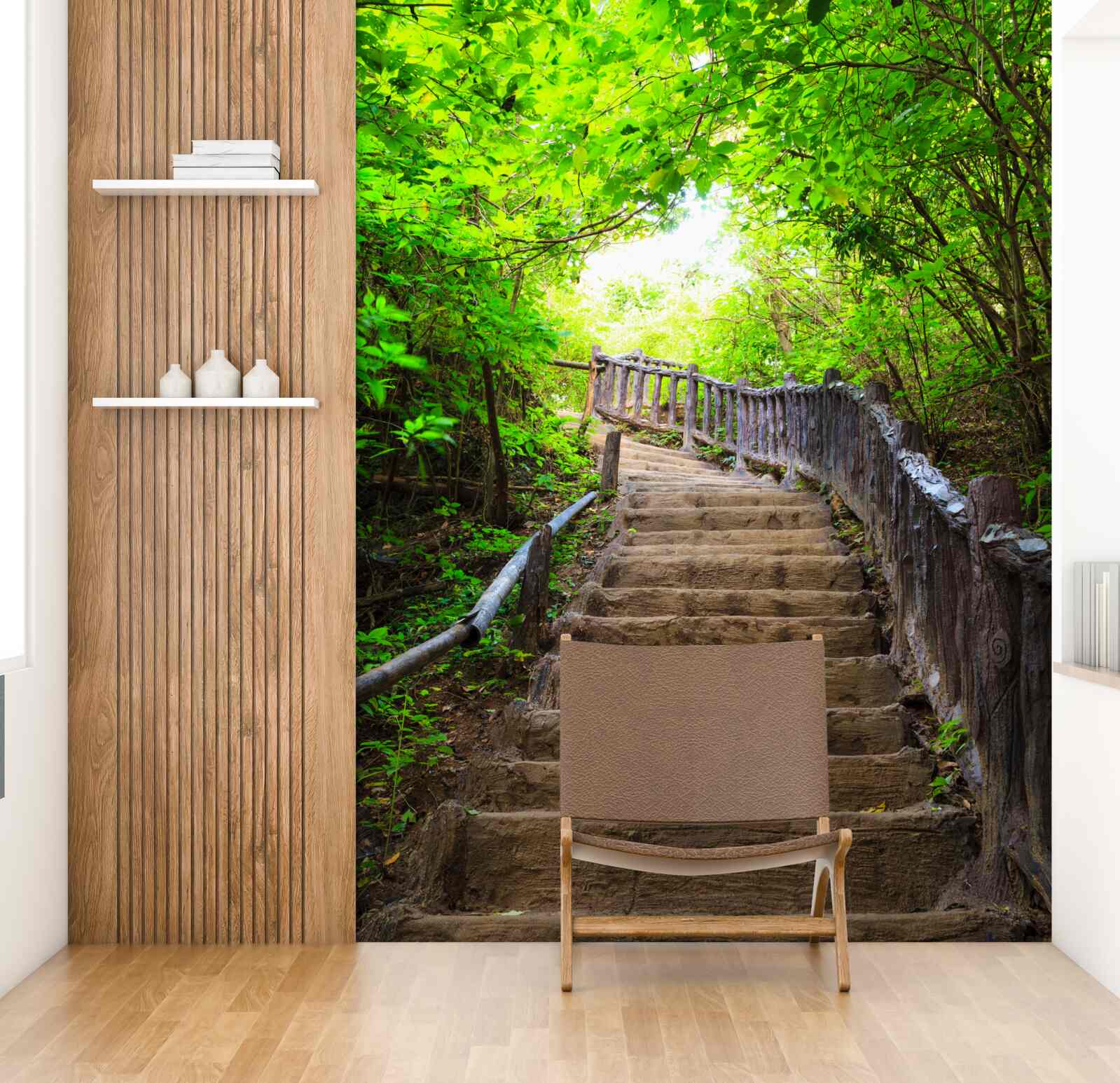 Papier peint escalier vert