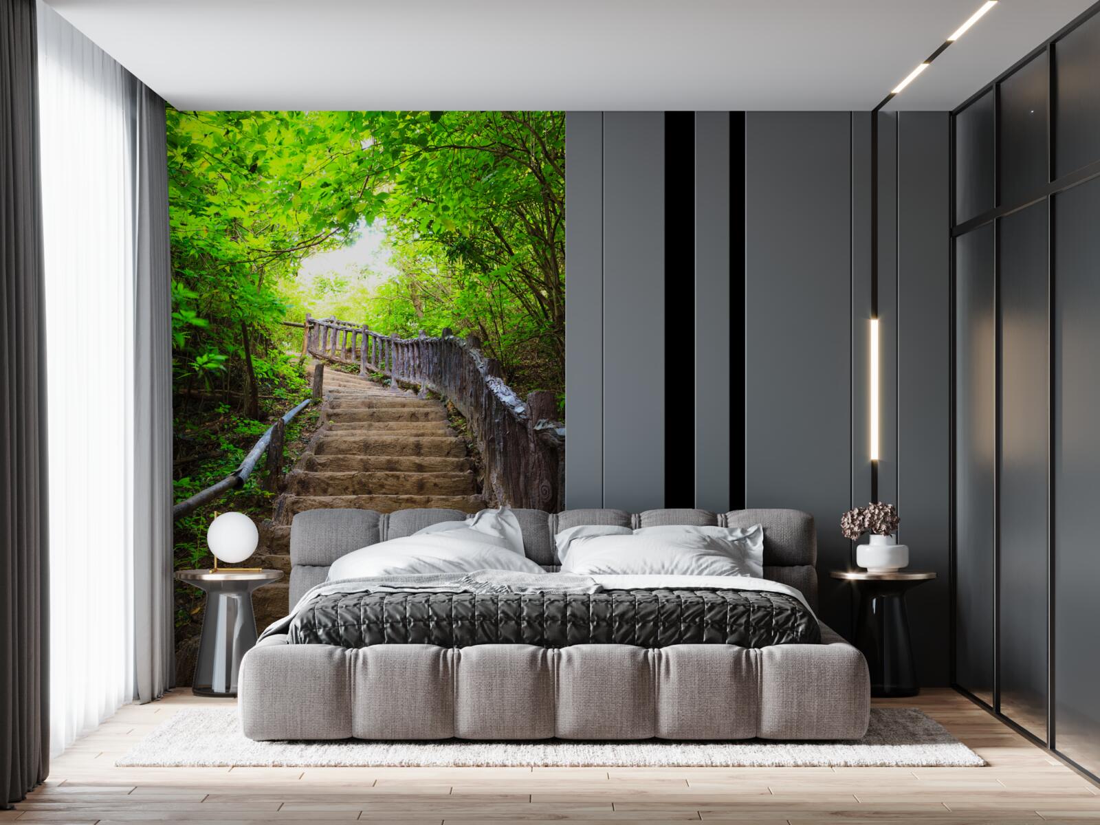 Papier peint escalier vert
