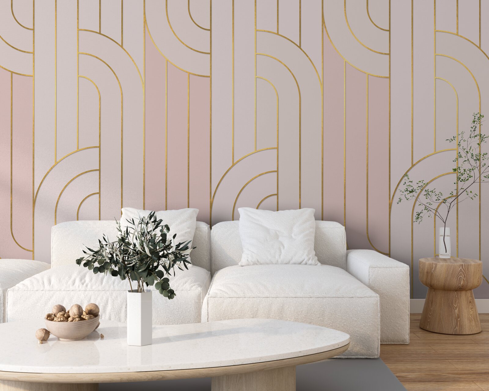 Papier peint lignes roses douces