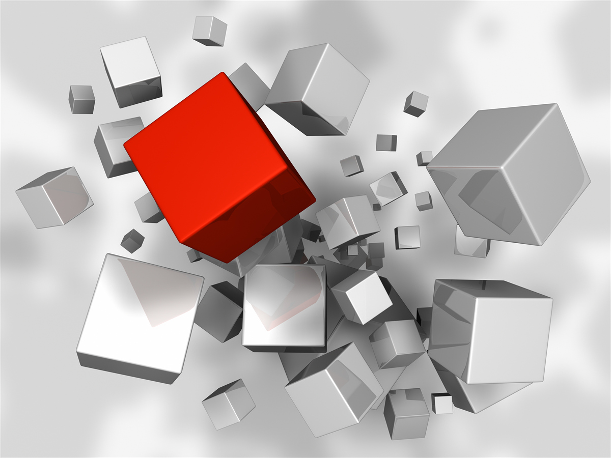 Papier peint gros cubes blancs et un cube écarlate
