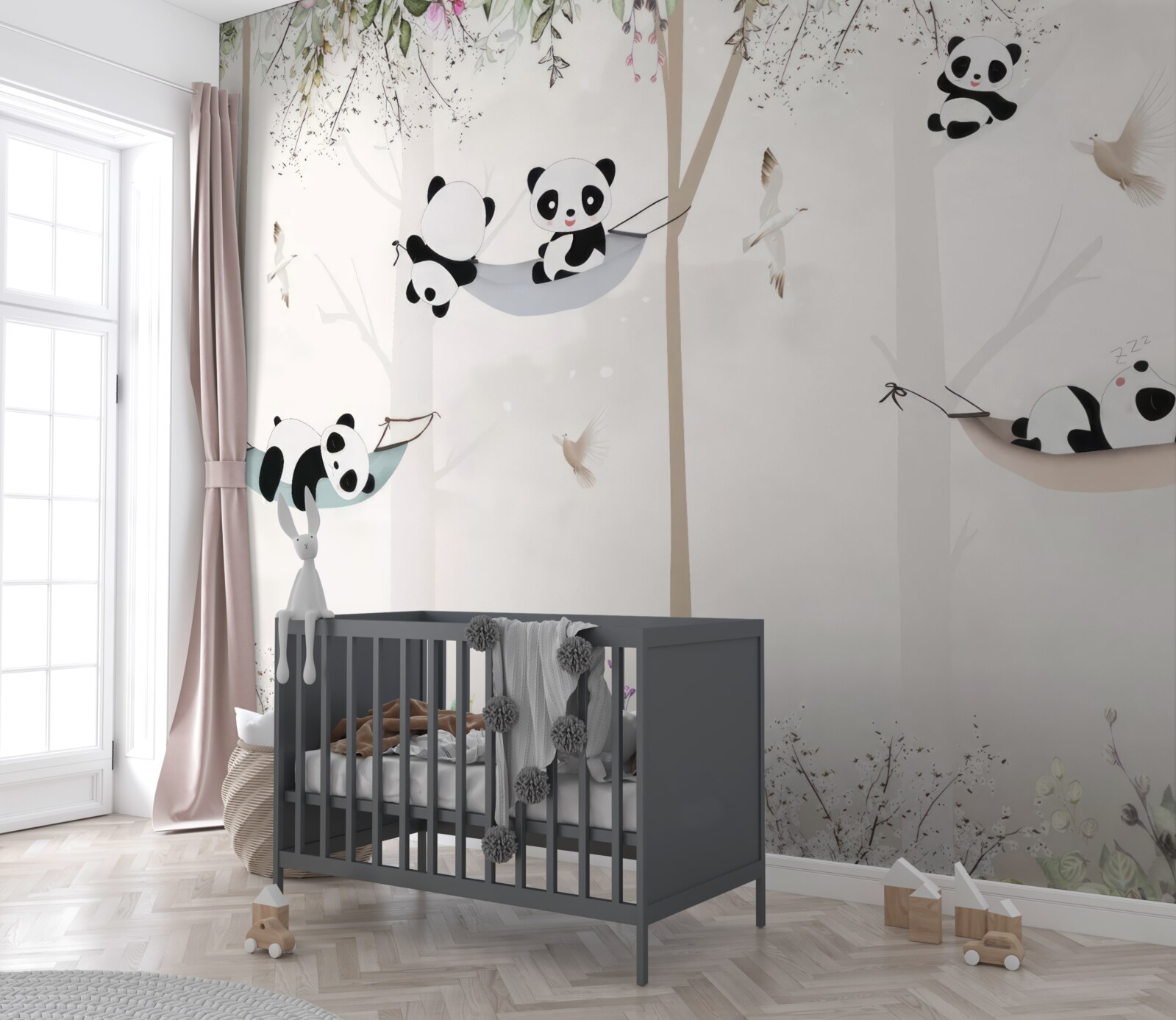 Papier peint pandas mignons sur des lits suspendus