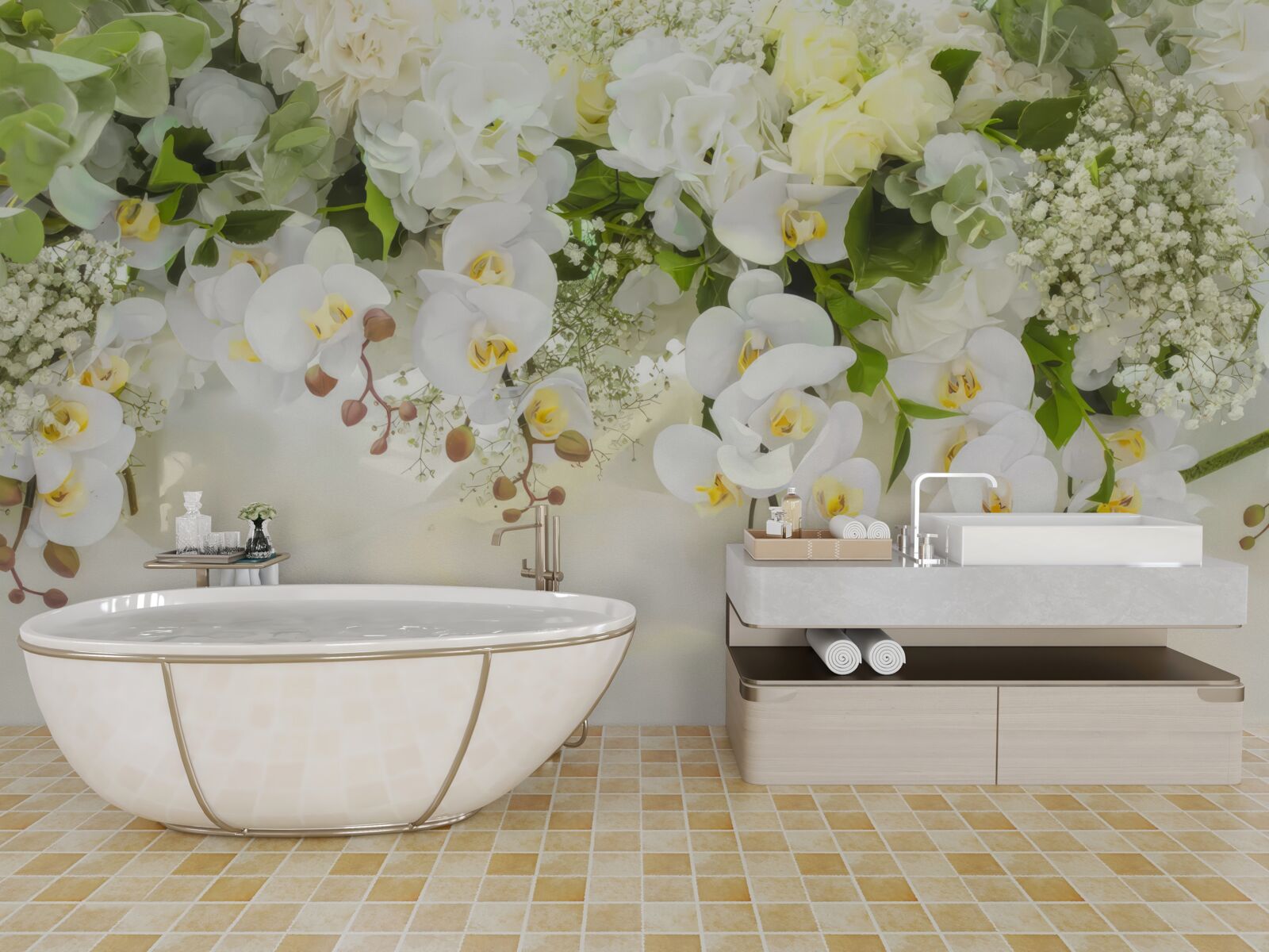 Papier peint orchidées blanches pendantes