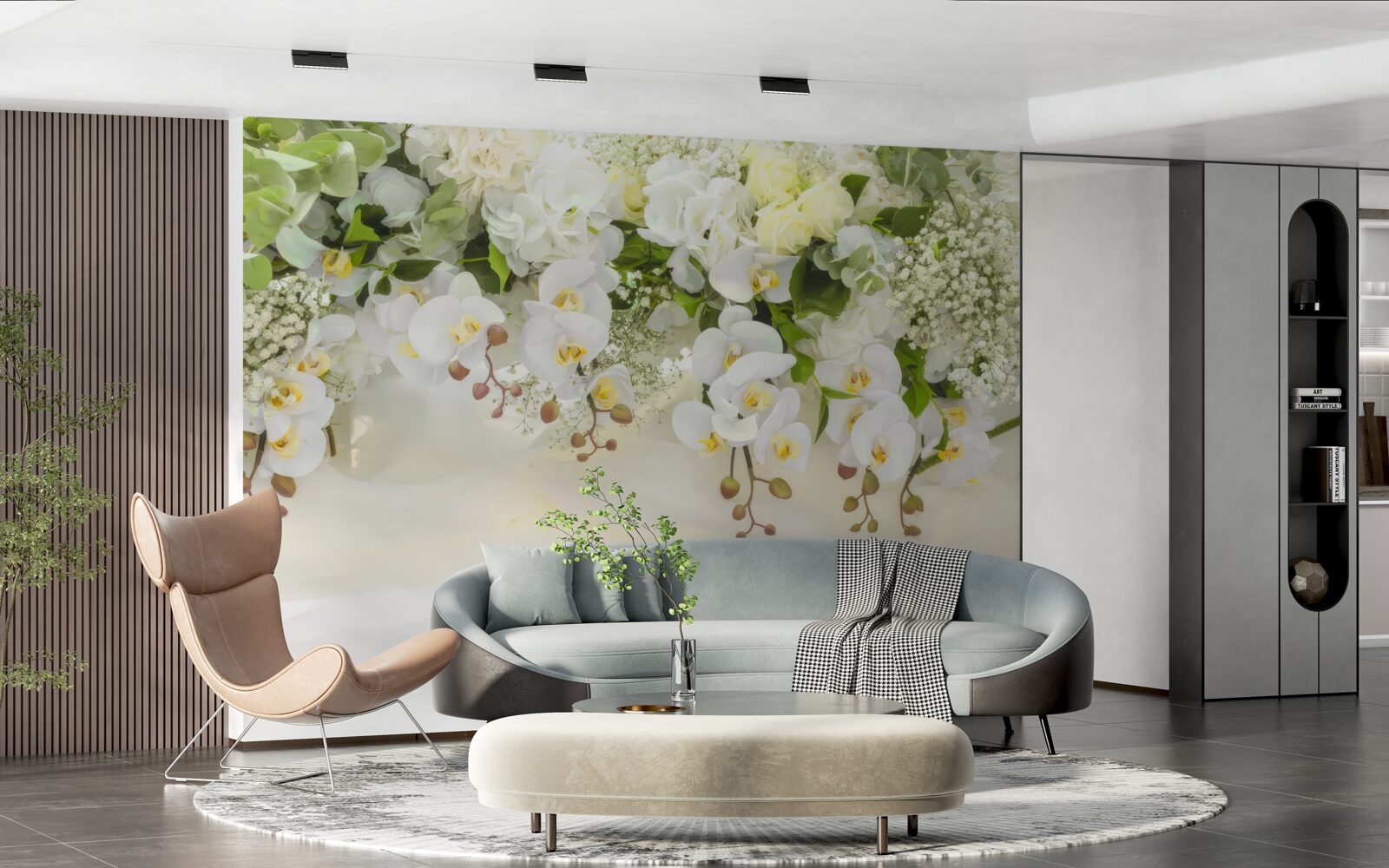 Papier peint orchidées blanches pendantes