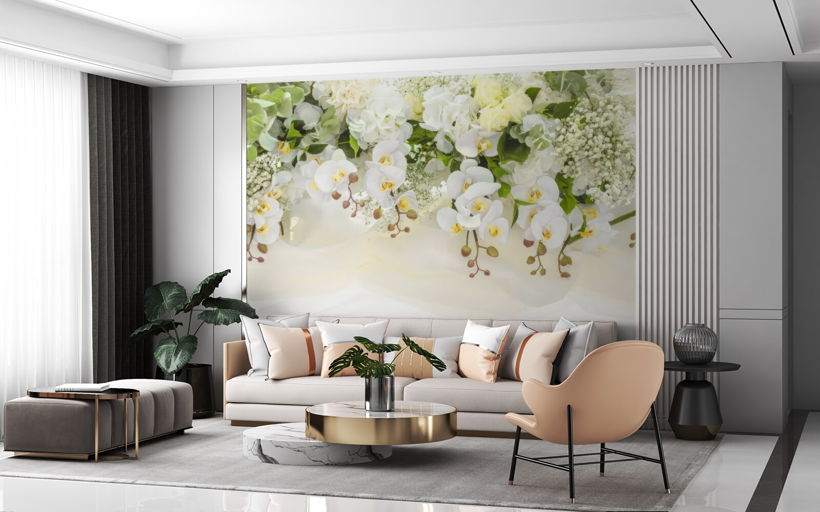 Papier peint orchidées blanches pendantes