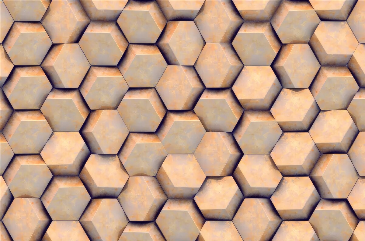 Papier peint hexagones bruns de forme tridimensionnelle