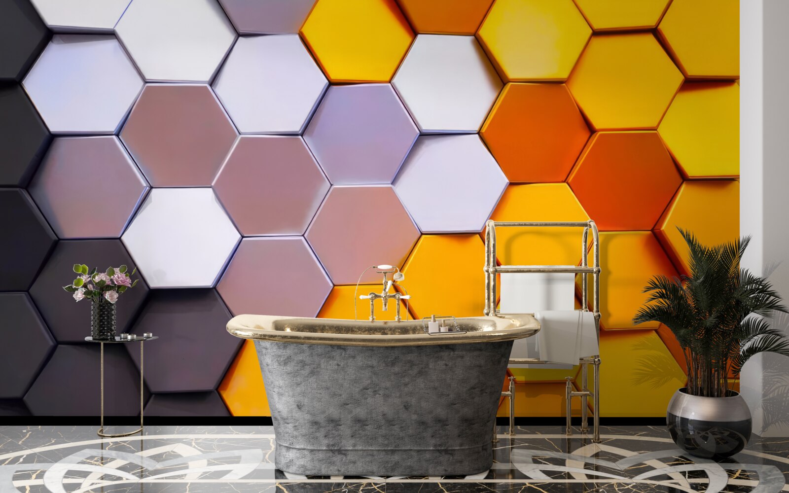 Papier peint formes hexagonales multicolores