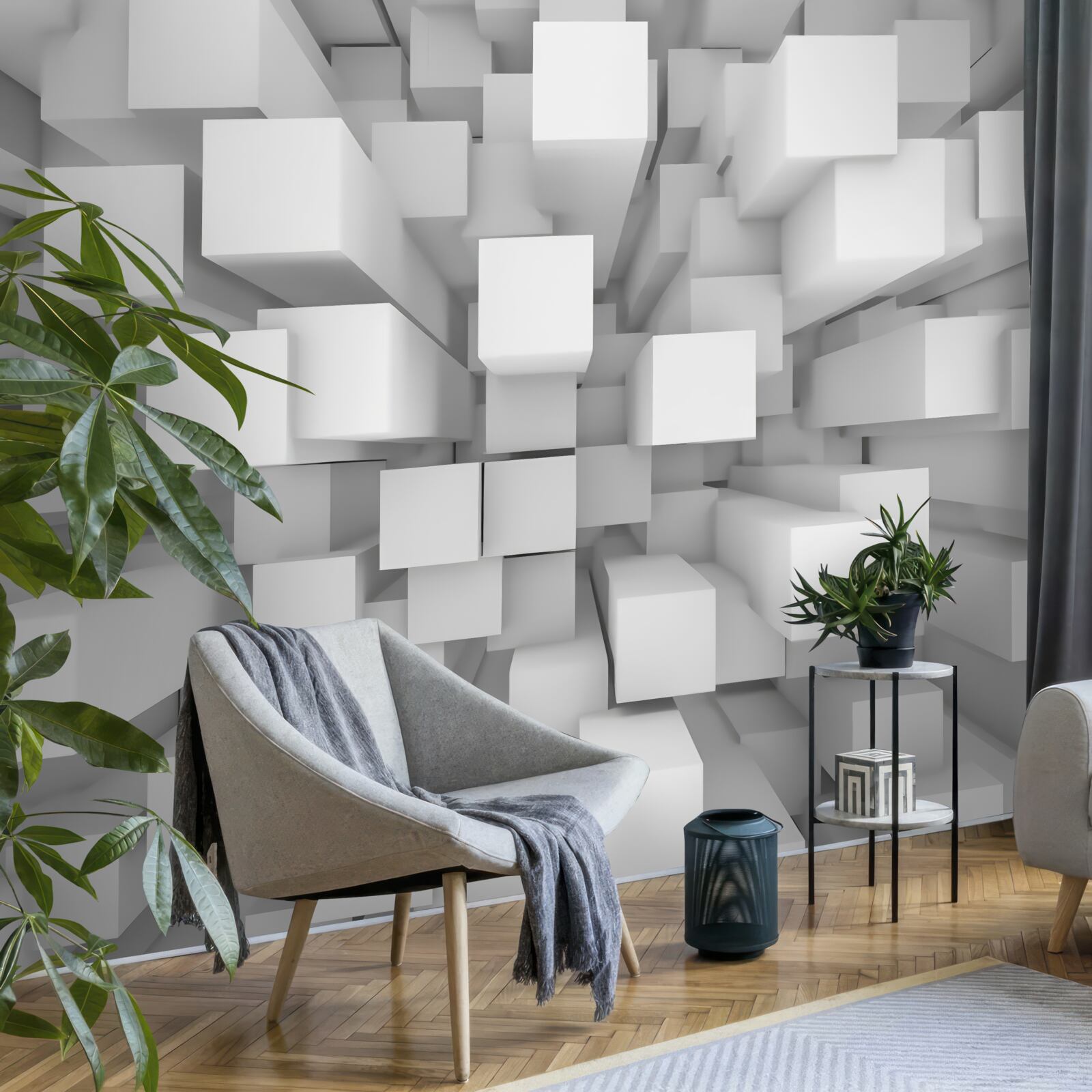 Papier peint parallélépipèdes blancs tridimensionnels