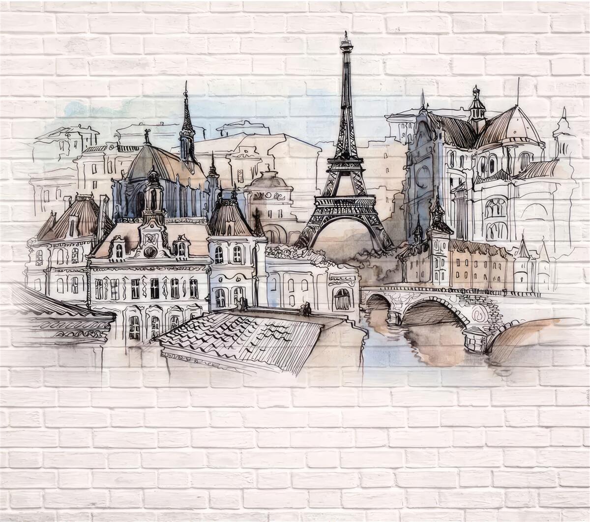 Papier peint image de paris sur un mur de briques