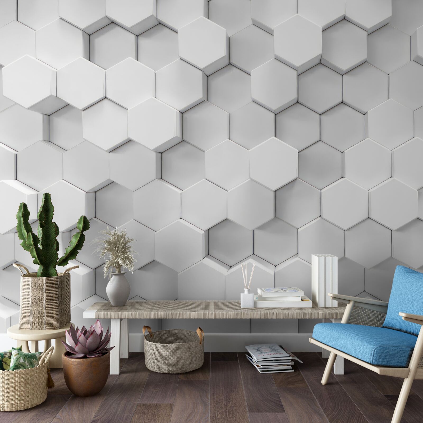 Papier peint de nombreux hexagones blancs