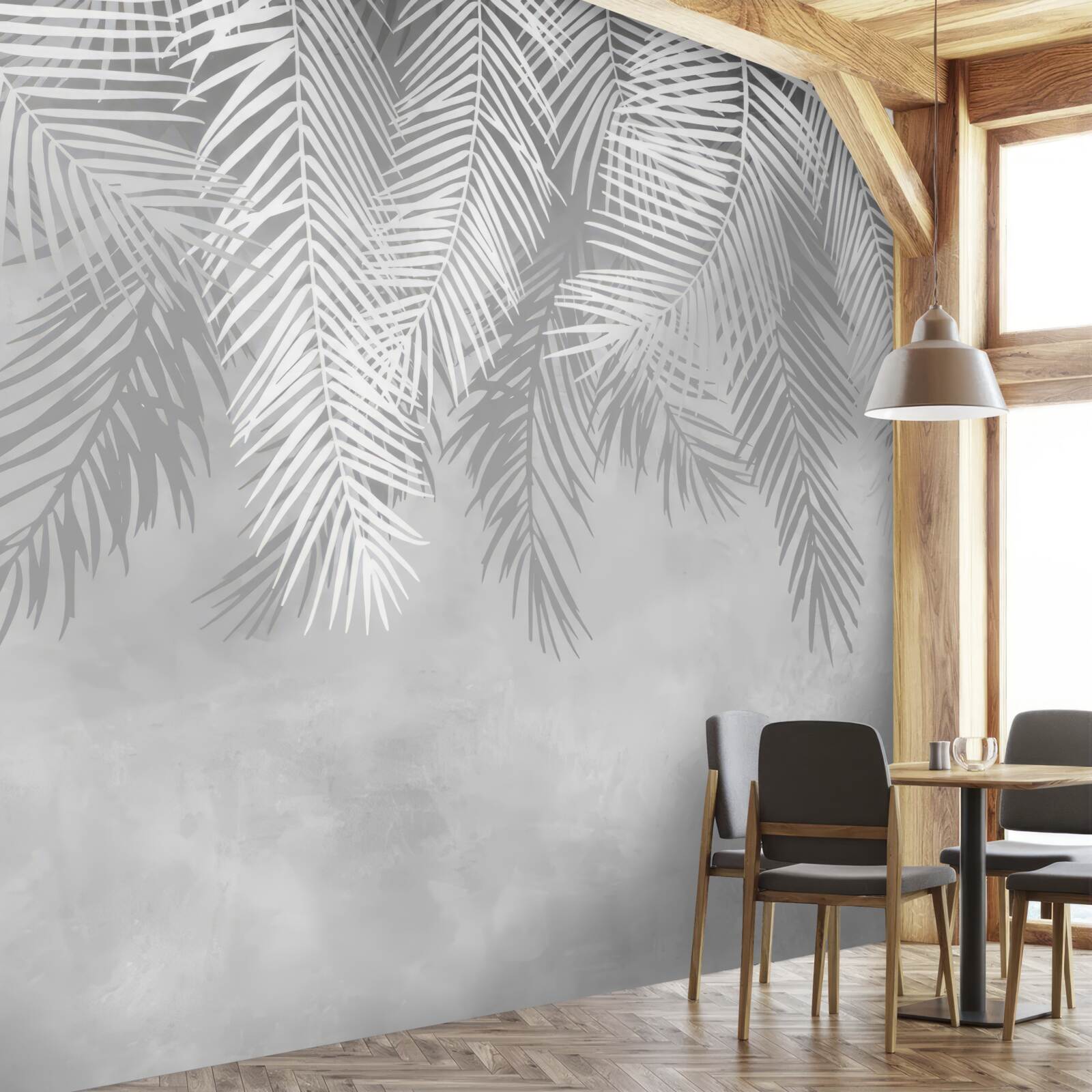 Papier peint grandes feuilles de fougère blanche pendantes