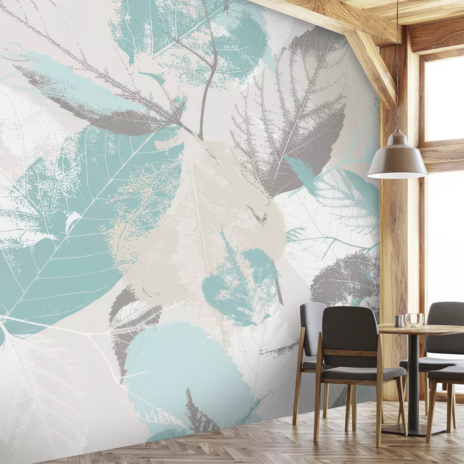 Papier peint feuilles peintes dans une teinte claire
