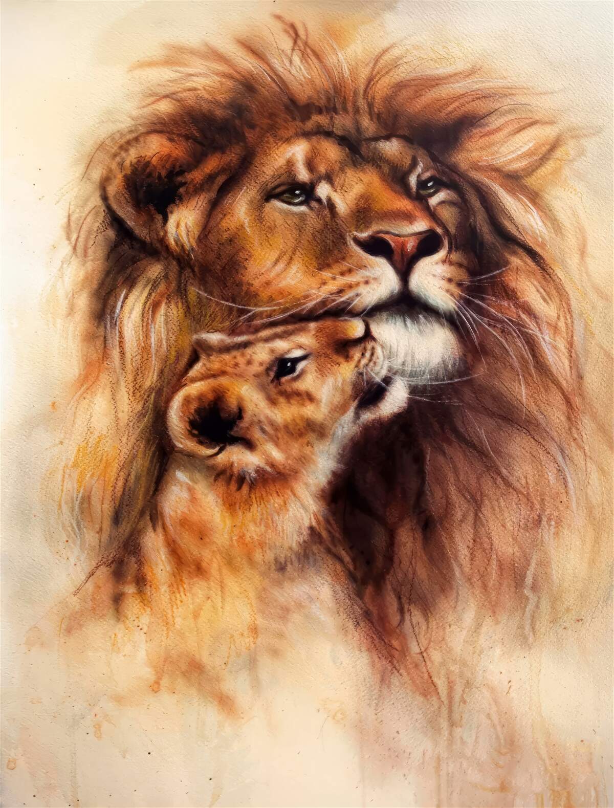 Papier peint un lion adulte et ses petits