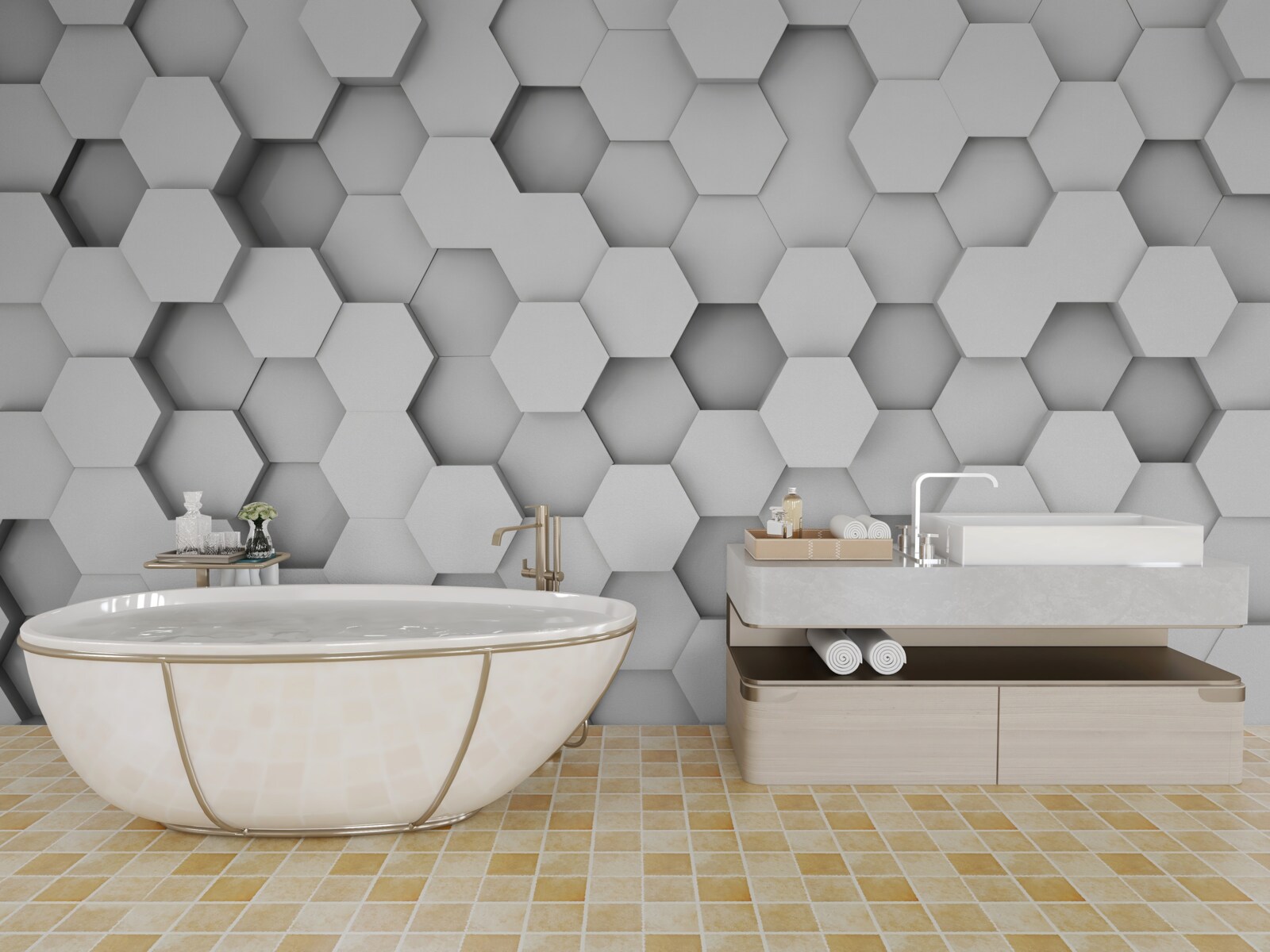 Papier peint fond d'hexagones clairs