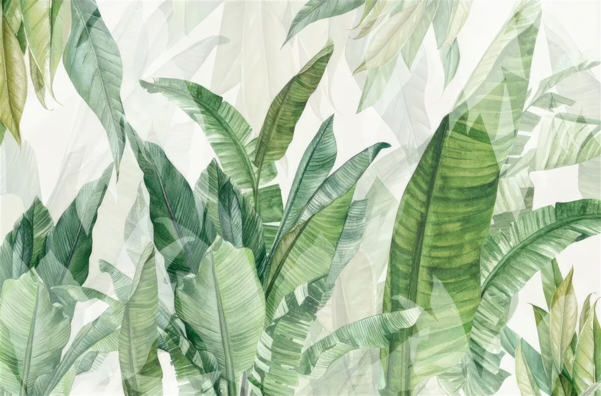 Papier peint feuilles vertes tropicales