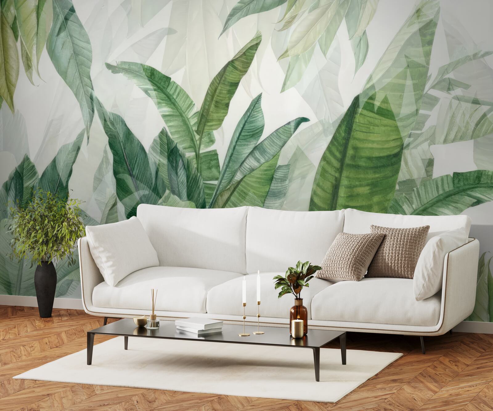 Papier peint feuilles vertes tropicales