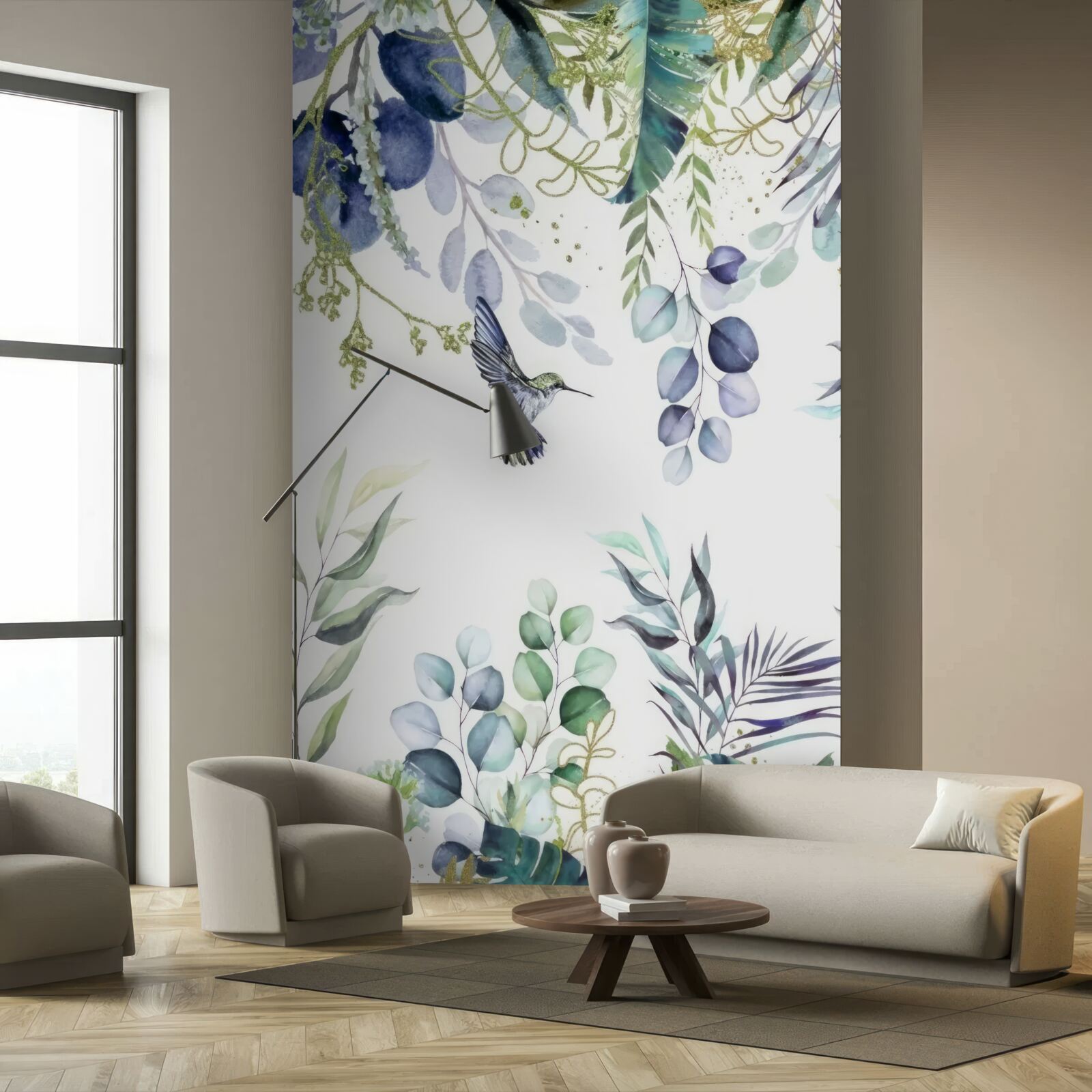 Papier peint un colibri s'approche d'une fleur