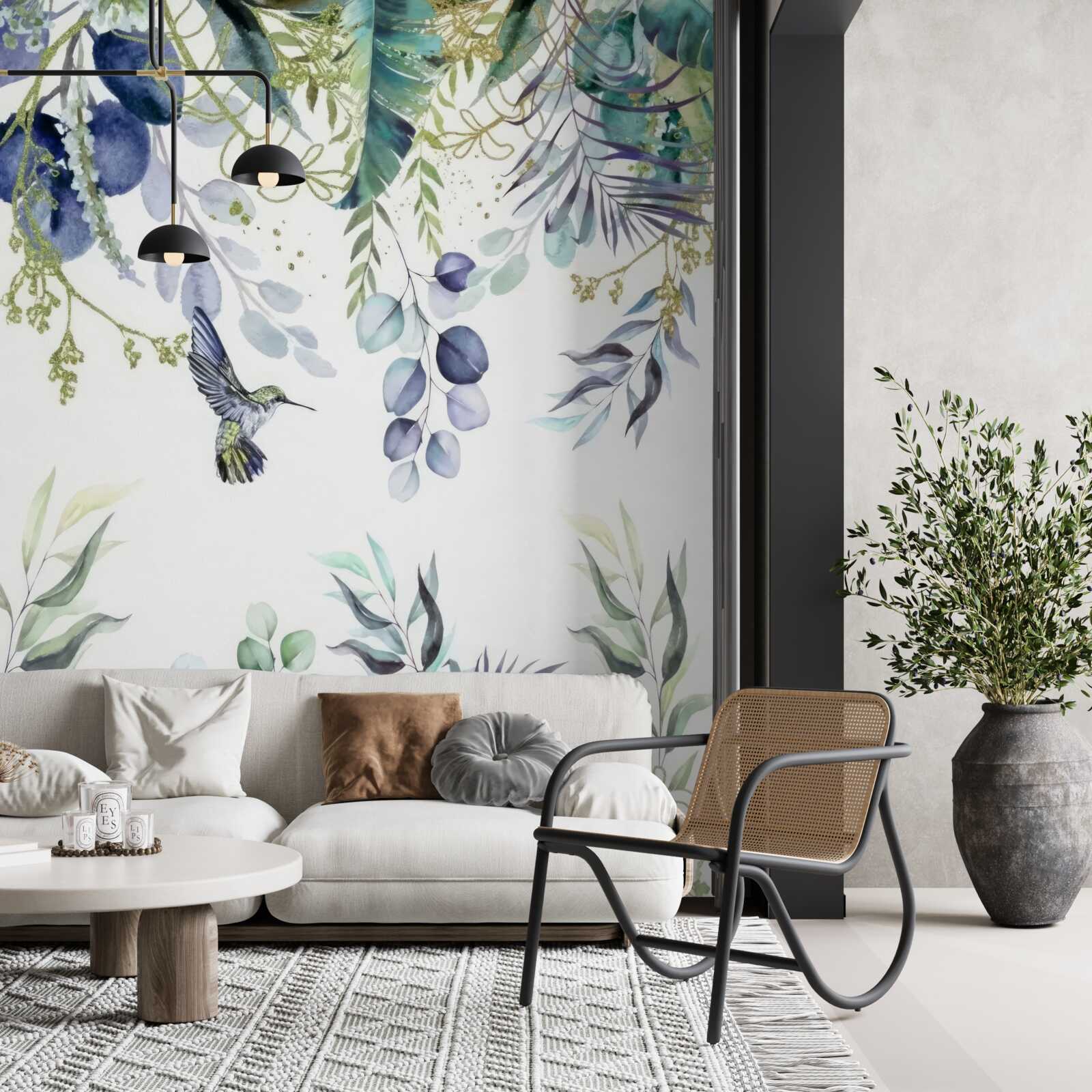 Papier peint un colibri s'approche d'une fleur