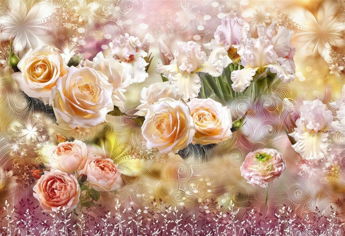 Papier peint roses crème