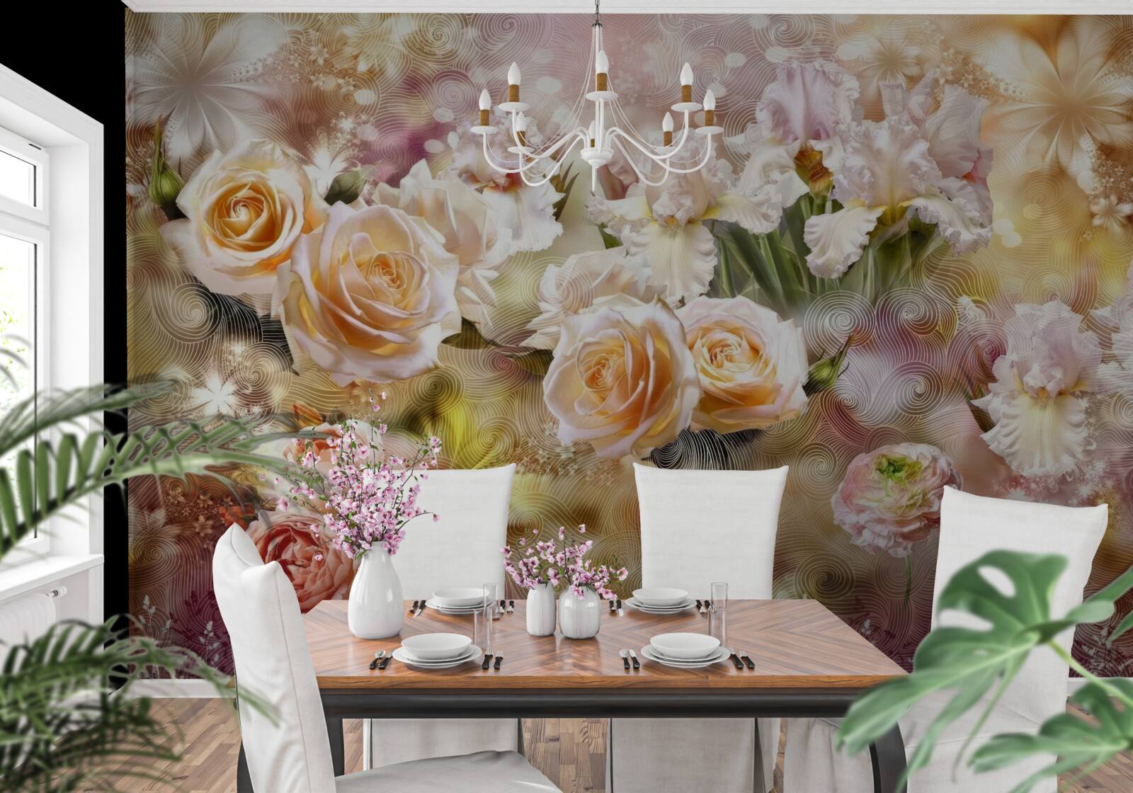 Papier peint roses crème