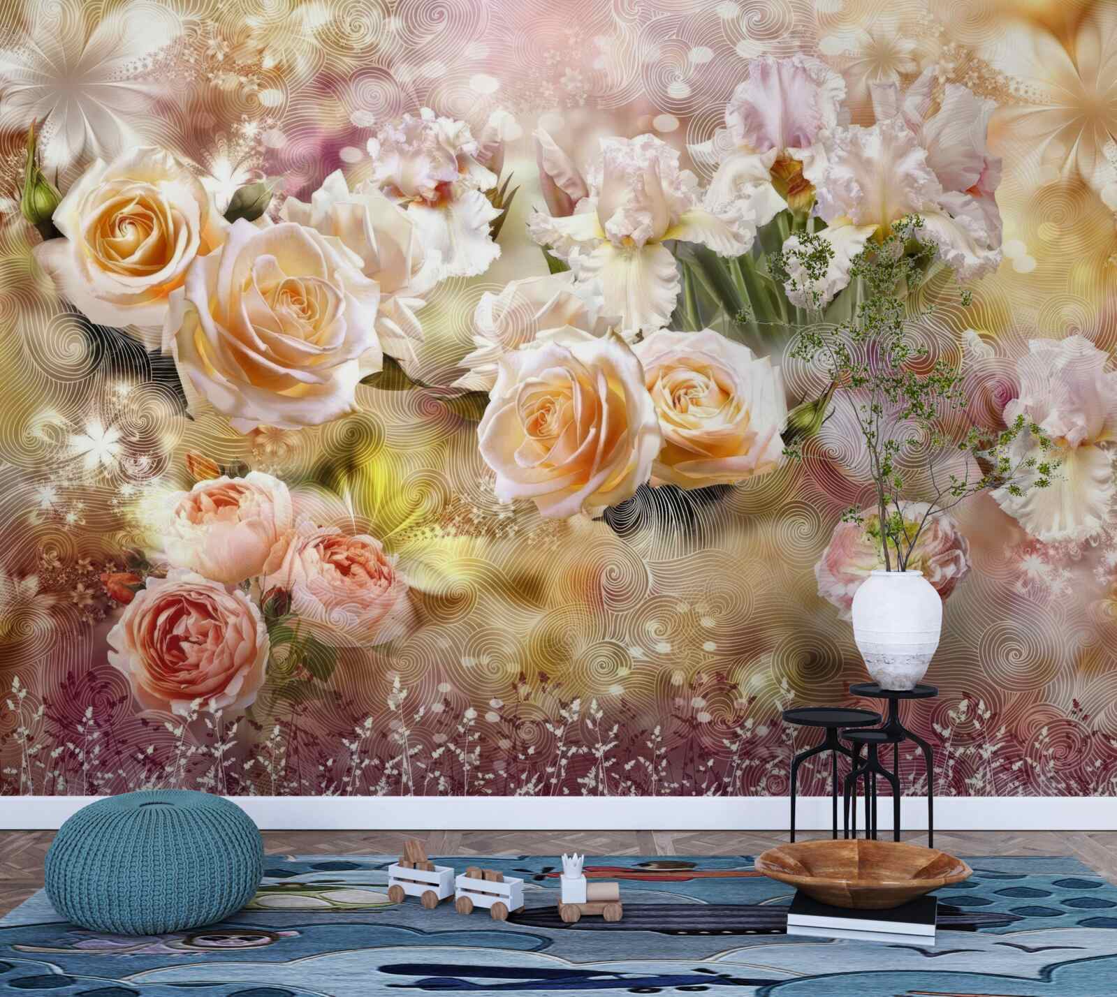 Papier peint roses crème