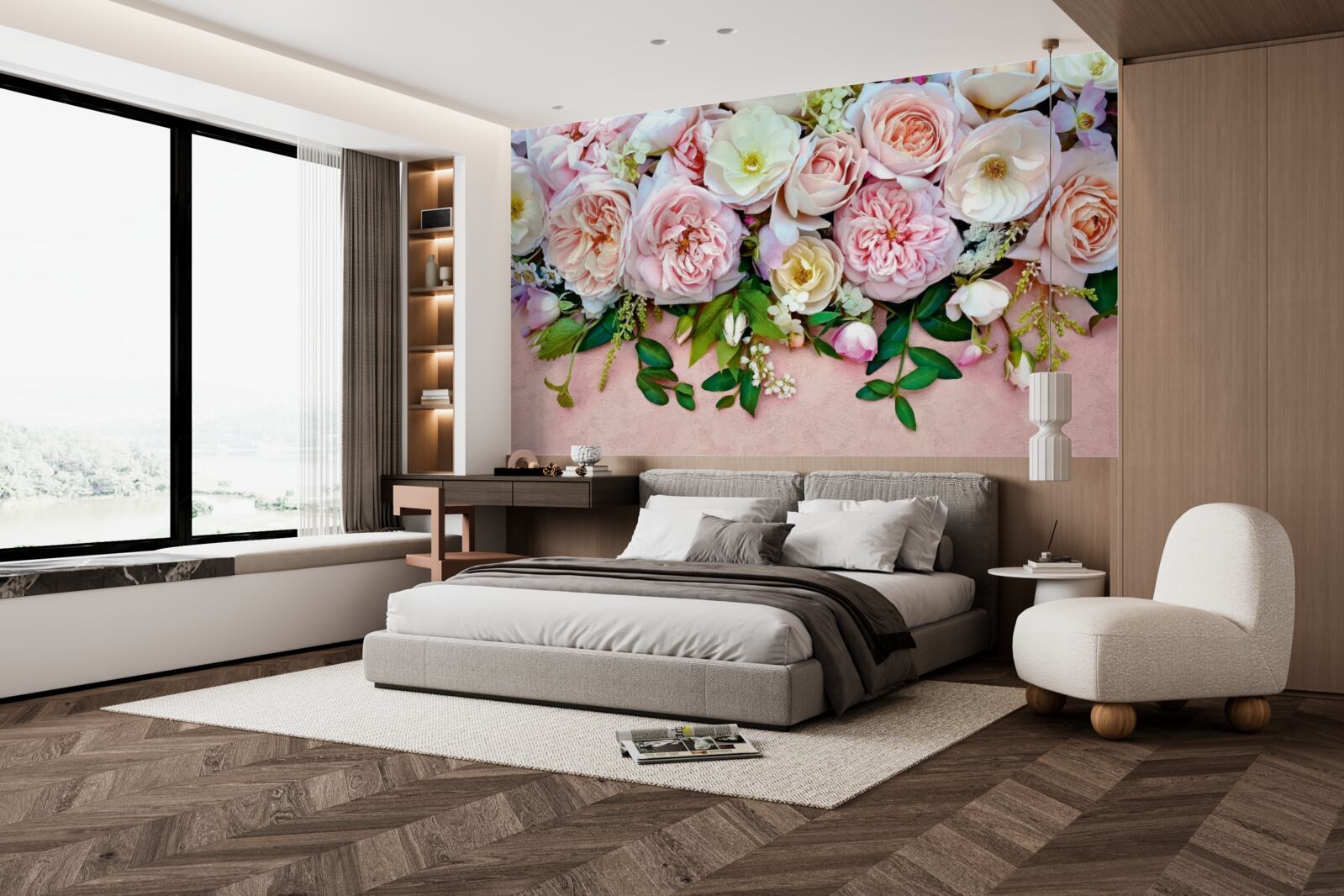 Papier peint roses légères et délicates